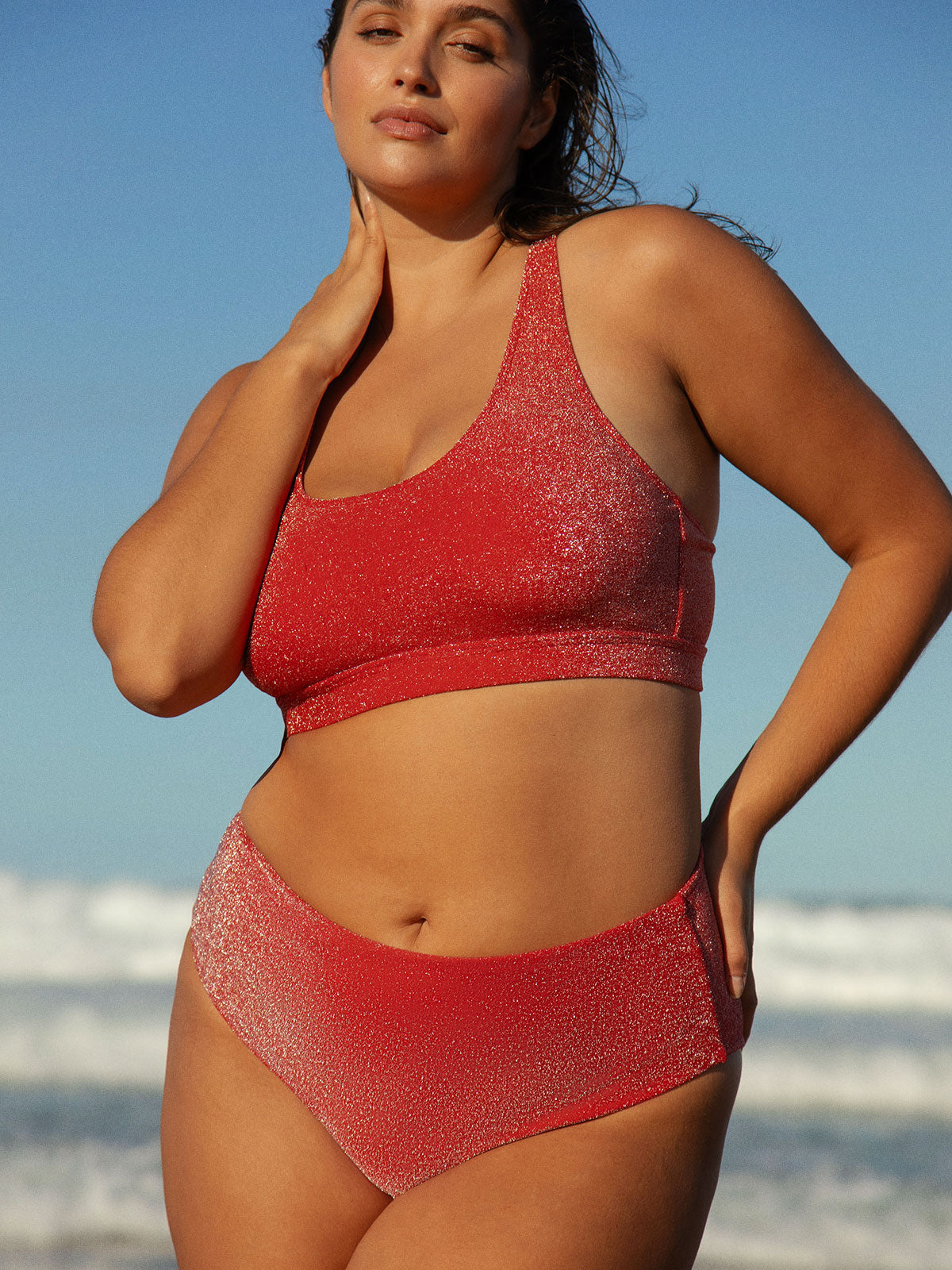 Red Lurex Plus Size Bikini Bottom