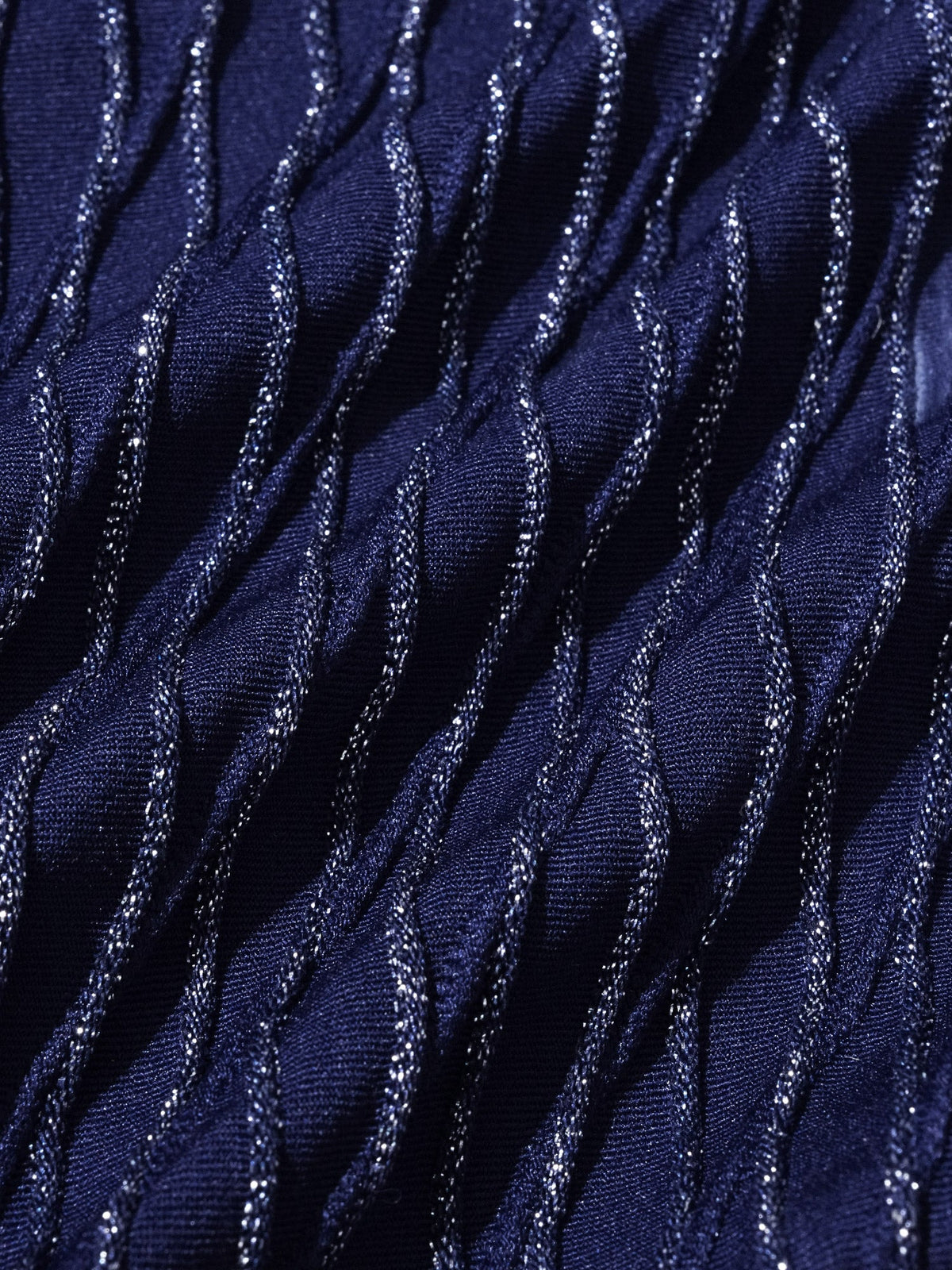 Navy Textured Lurex Triangle Halter Bikini Top