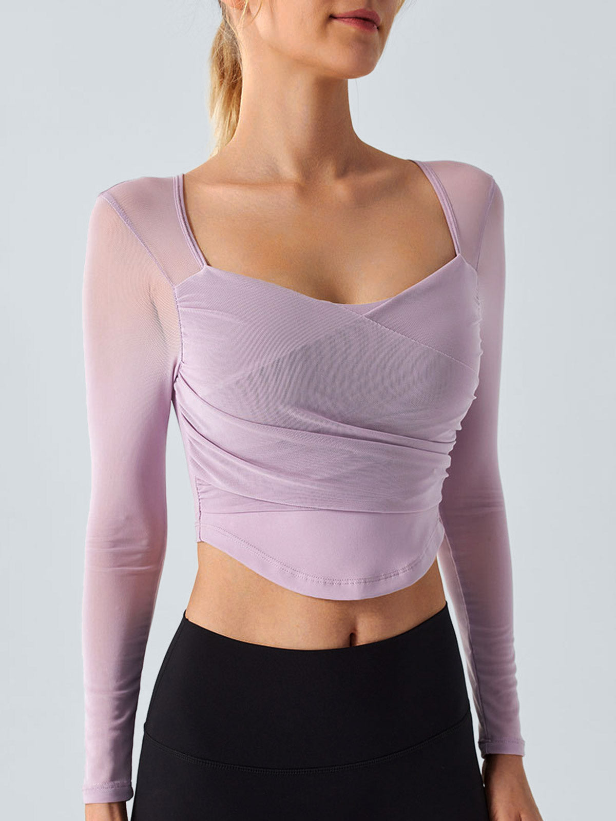 Light Purple Backless Long Sleeve Top - Light Support