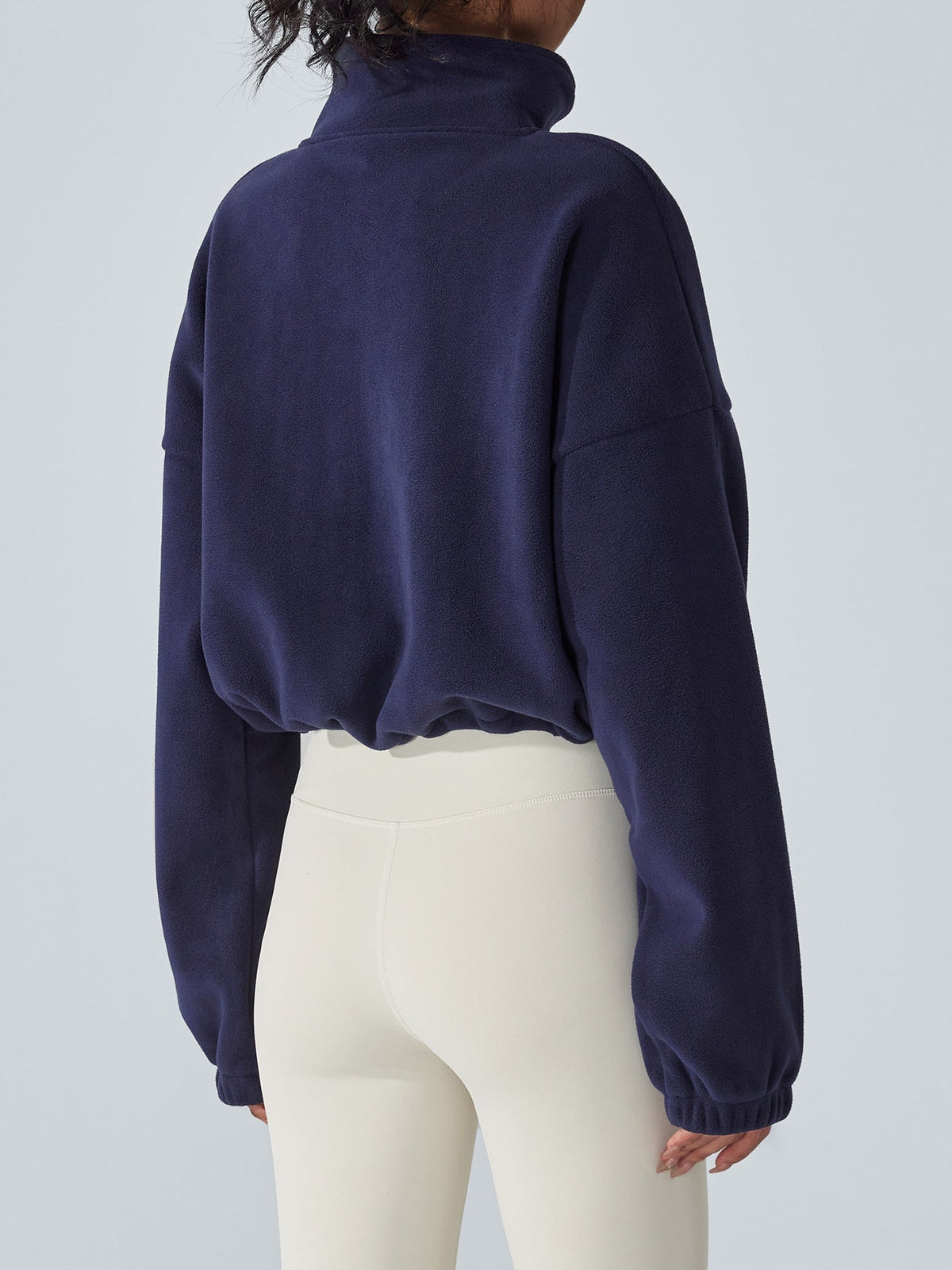 Navy Cropped Fleece Zip-Up Sports Jacket