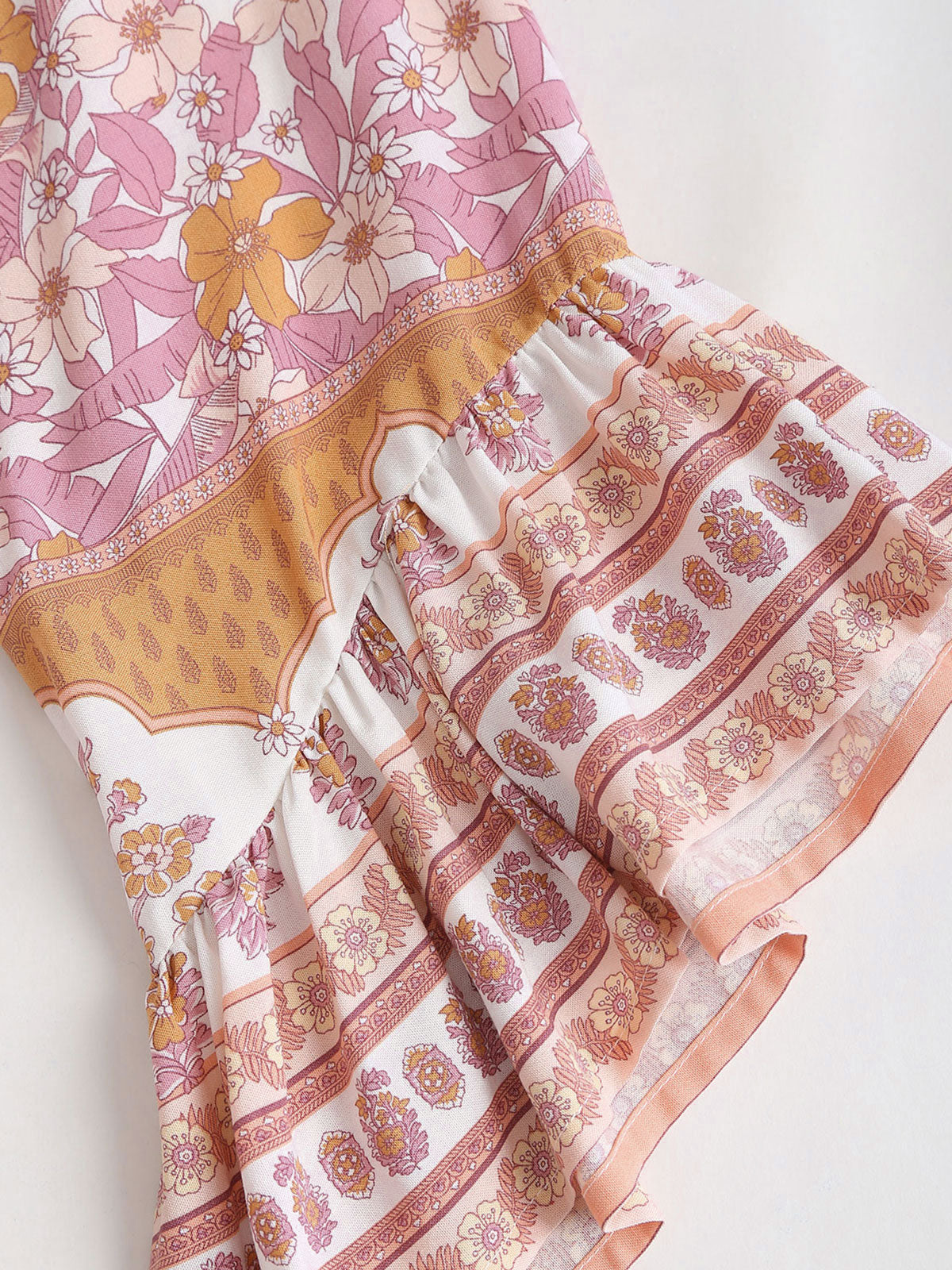 Pink Printed Ruffled Beach Dress