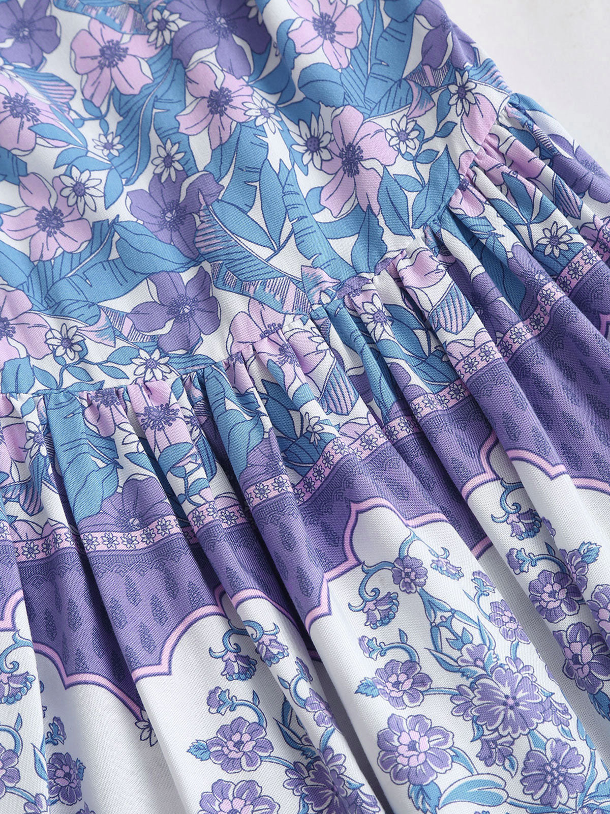Purple Print Ruched Beach Dress