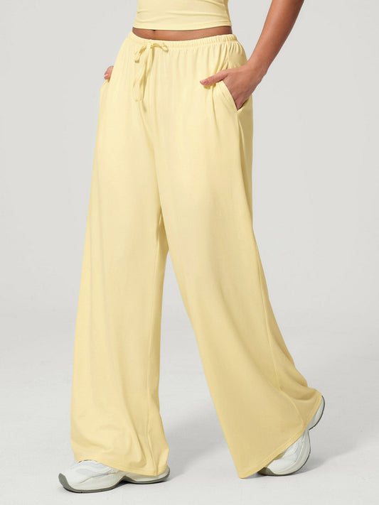 Light Yellow Drawstring Natural Waisted Yoga Pants