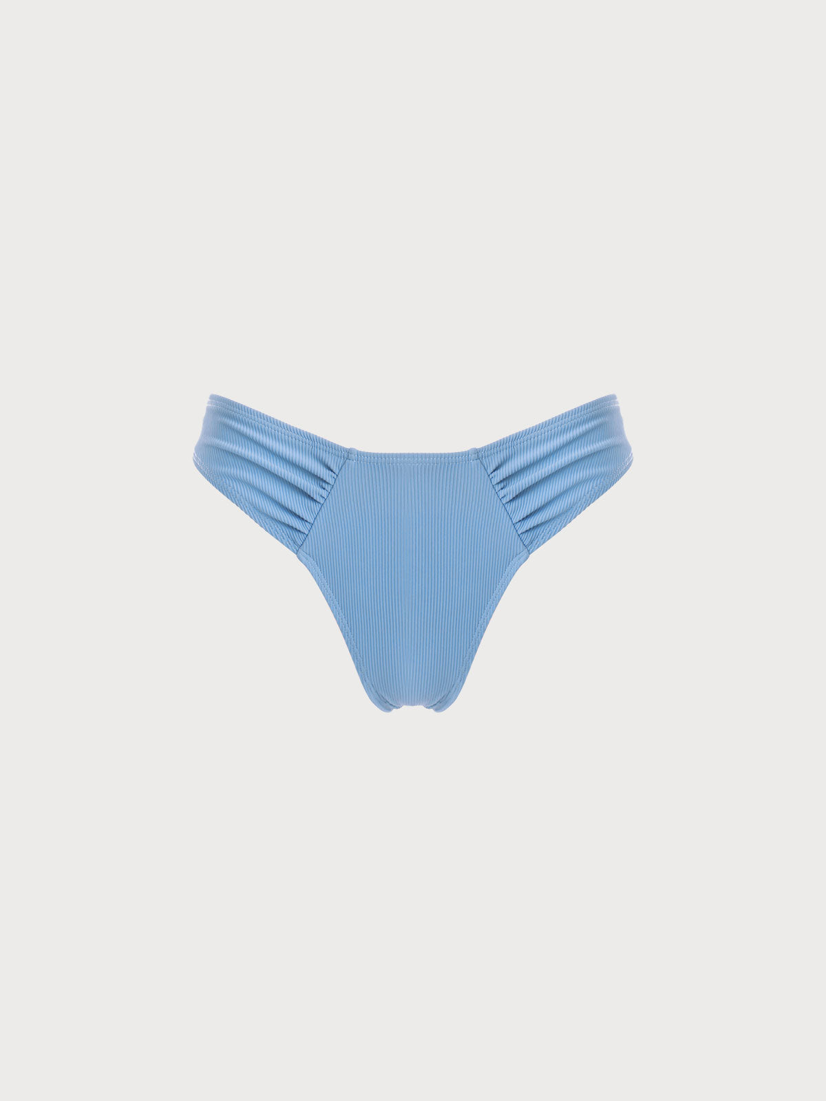 Blue Ruched Low Waisted Bikini Bottom