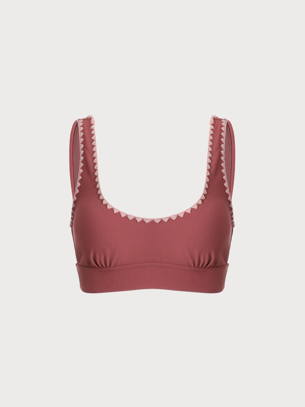Contrast Stitch Longline Plus Size Bikini Top
