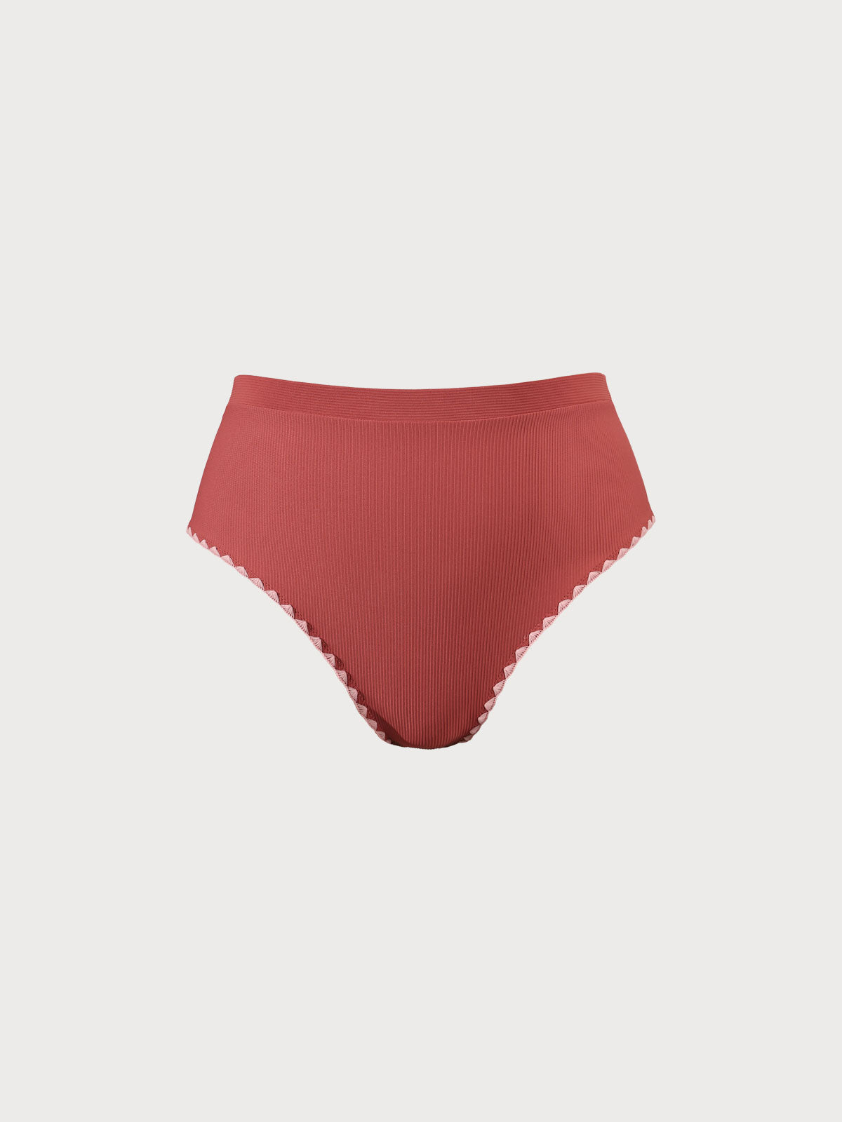Brick Red Contrast Stitch High Cut Plus Size Bikini Bottom