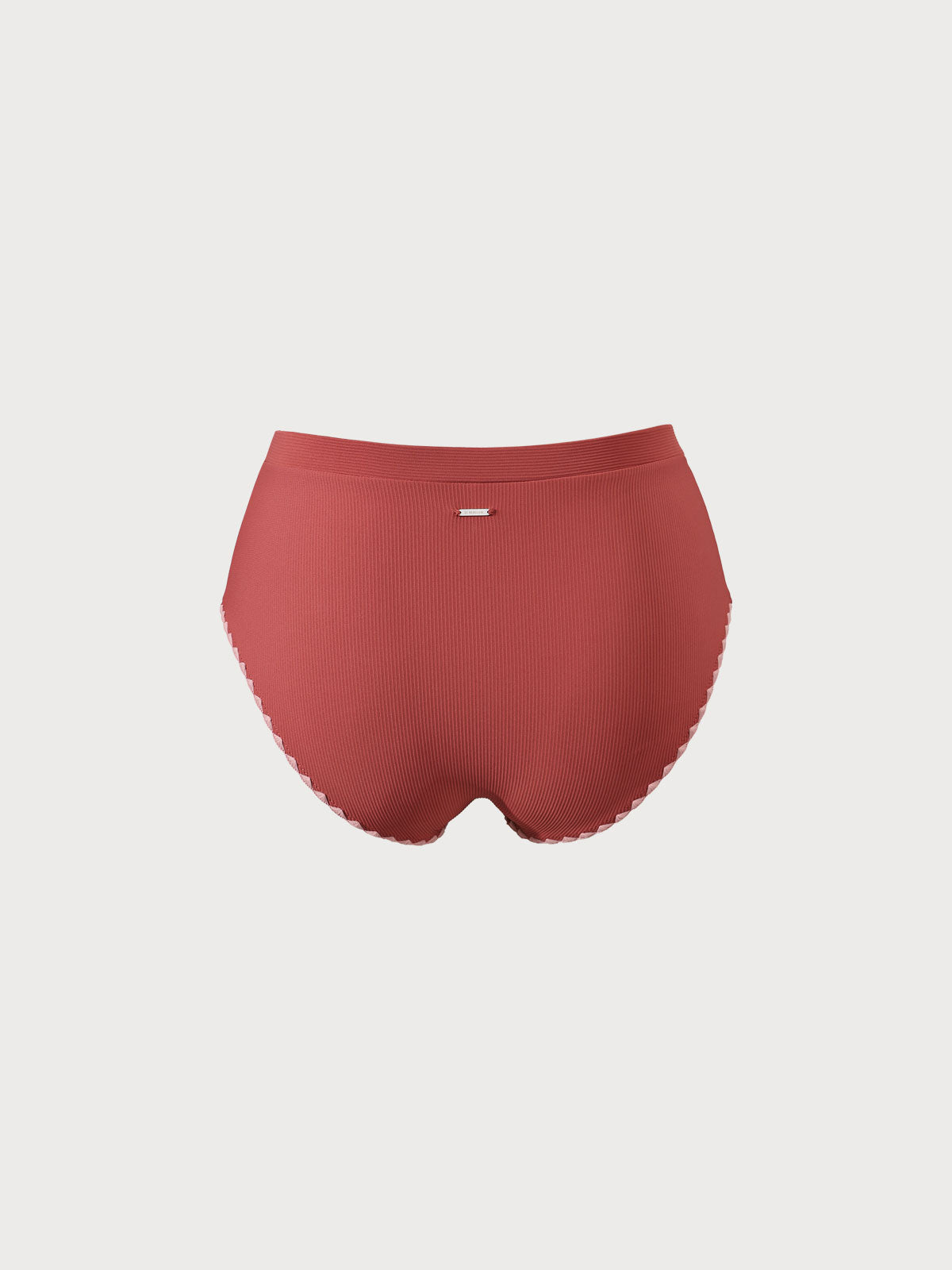 Brick Red Contrast Stitch High Cut Plus Size Bikini Bottom