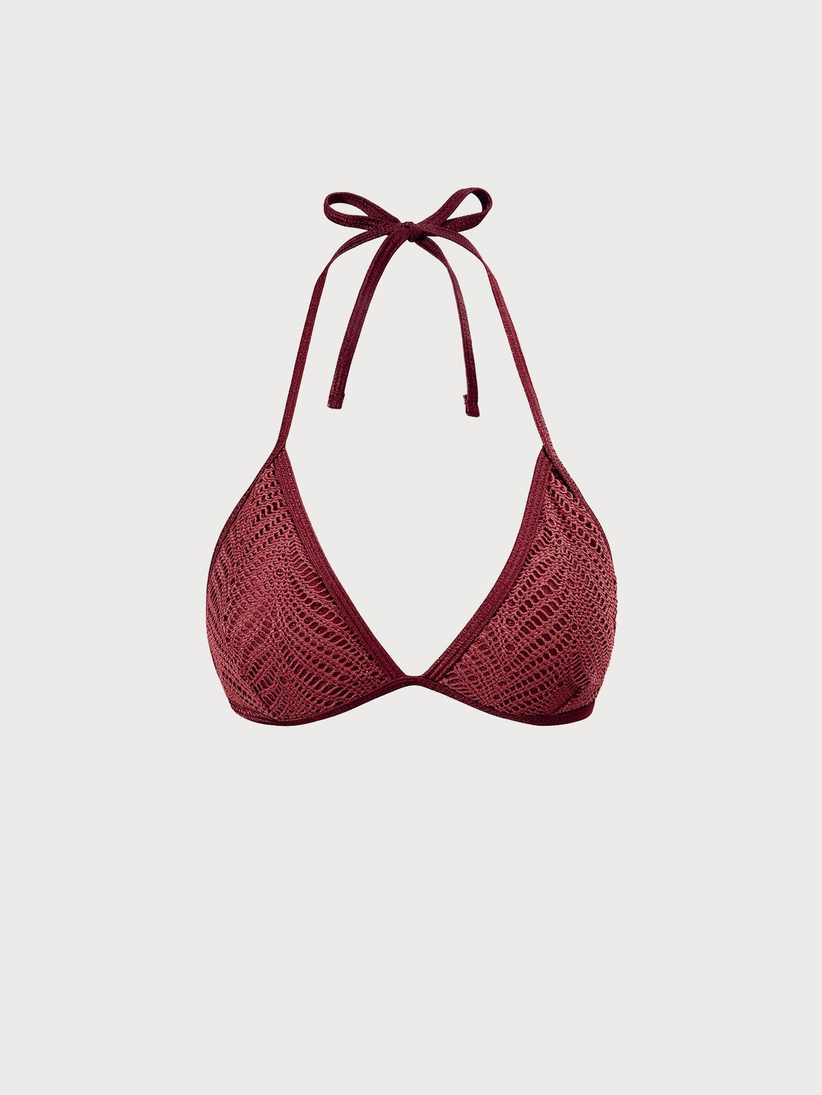 Burgundy Crochet Halter Triangle Bikini Top