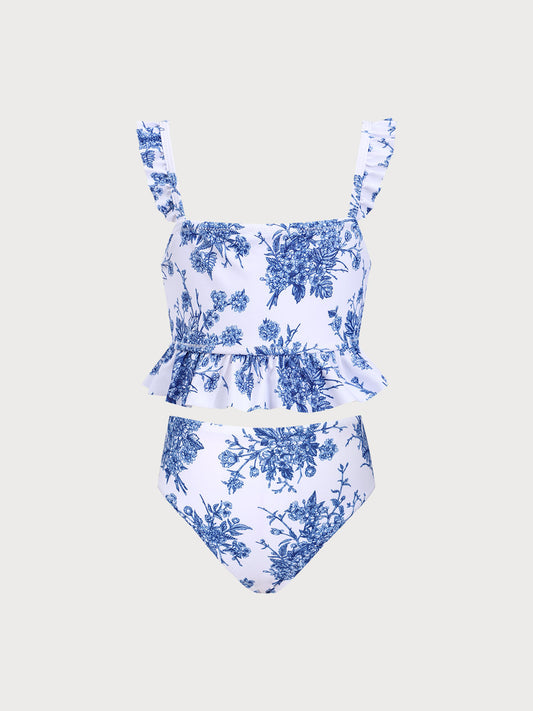 Girls' Blue Floral Tankini Set
