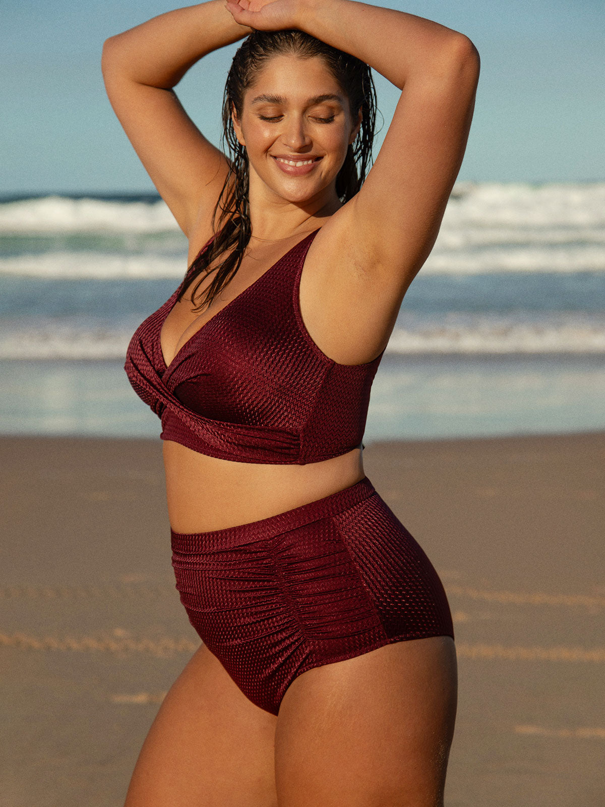 Jacquard Ruched Plus Size Bikini Bottom