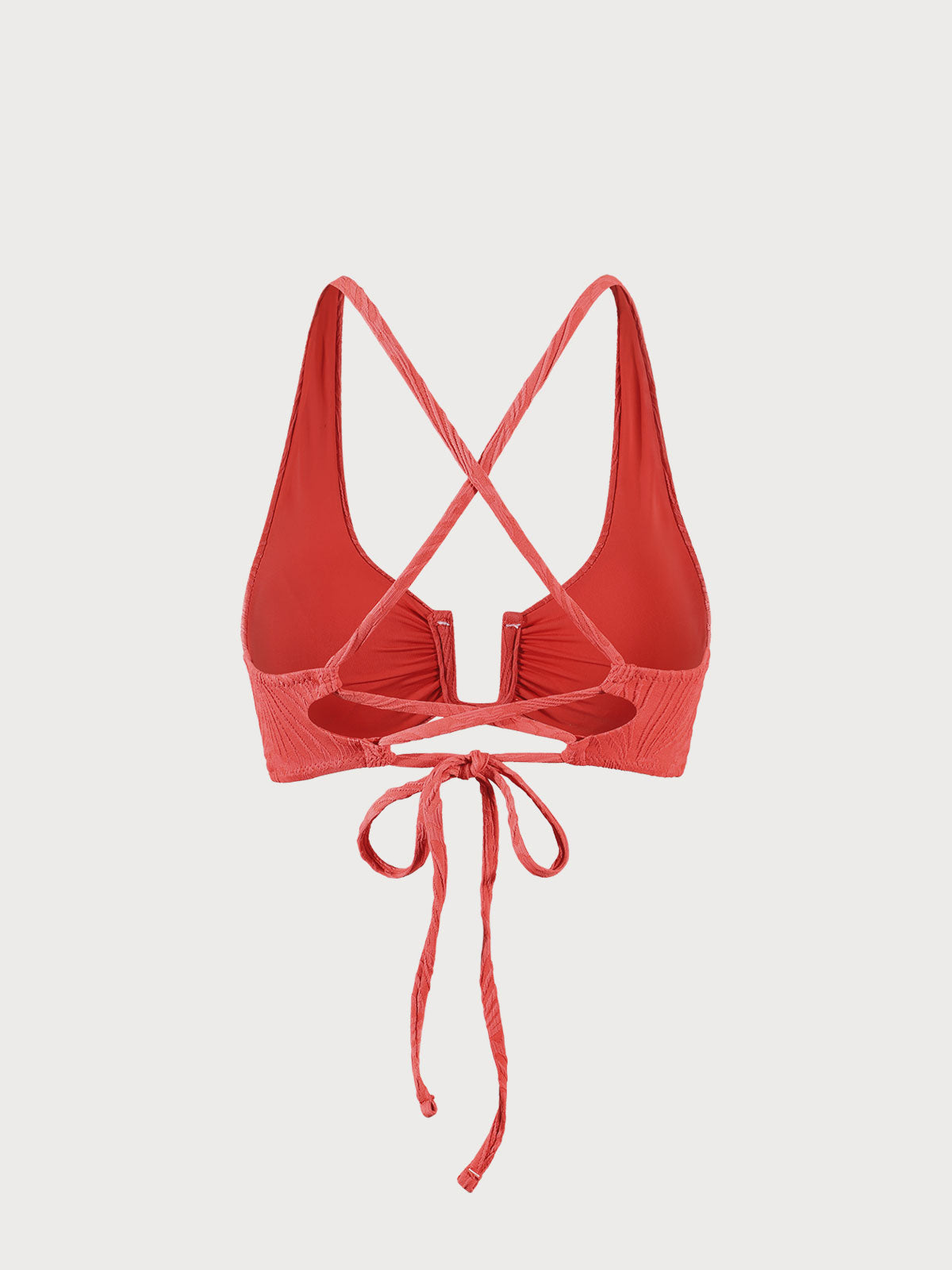 Red Jacquard U-Ring Cross Back Bikini Top