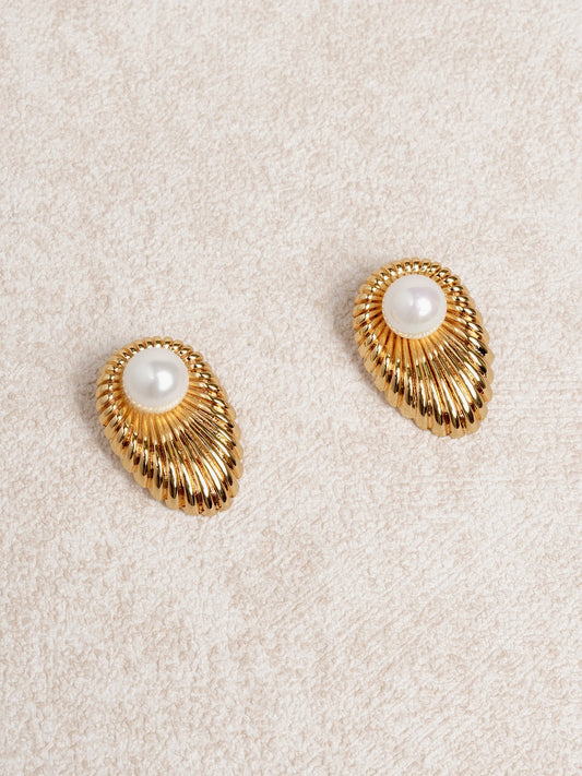 Gold Pearl Stud Earrings