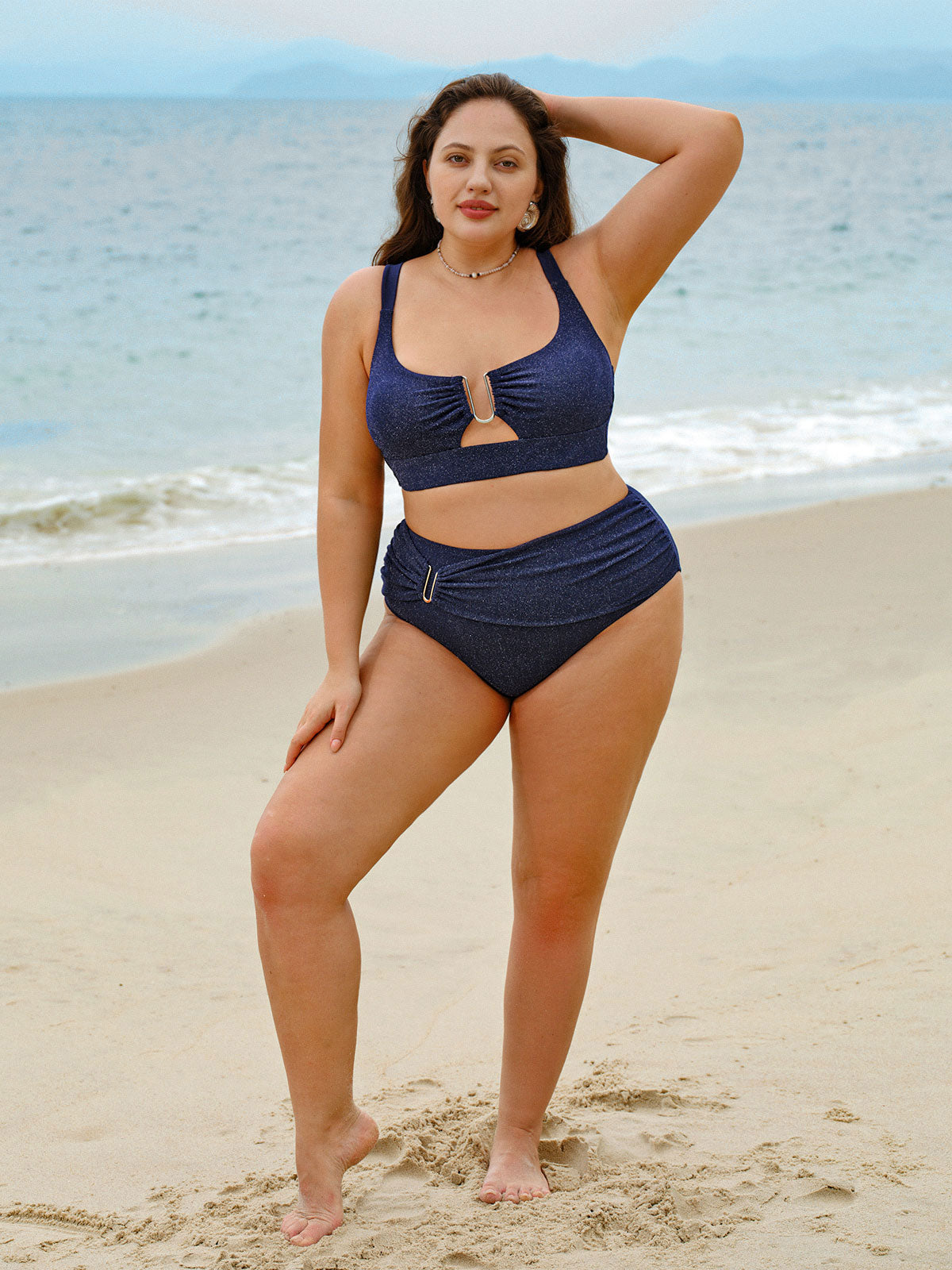 Blue Ruched Glitter Plus Size Bikini Bottom