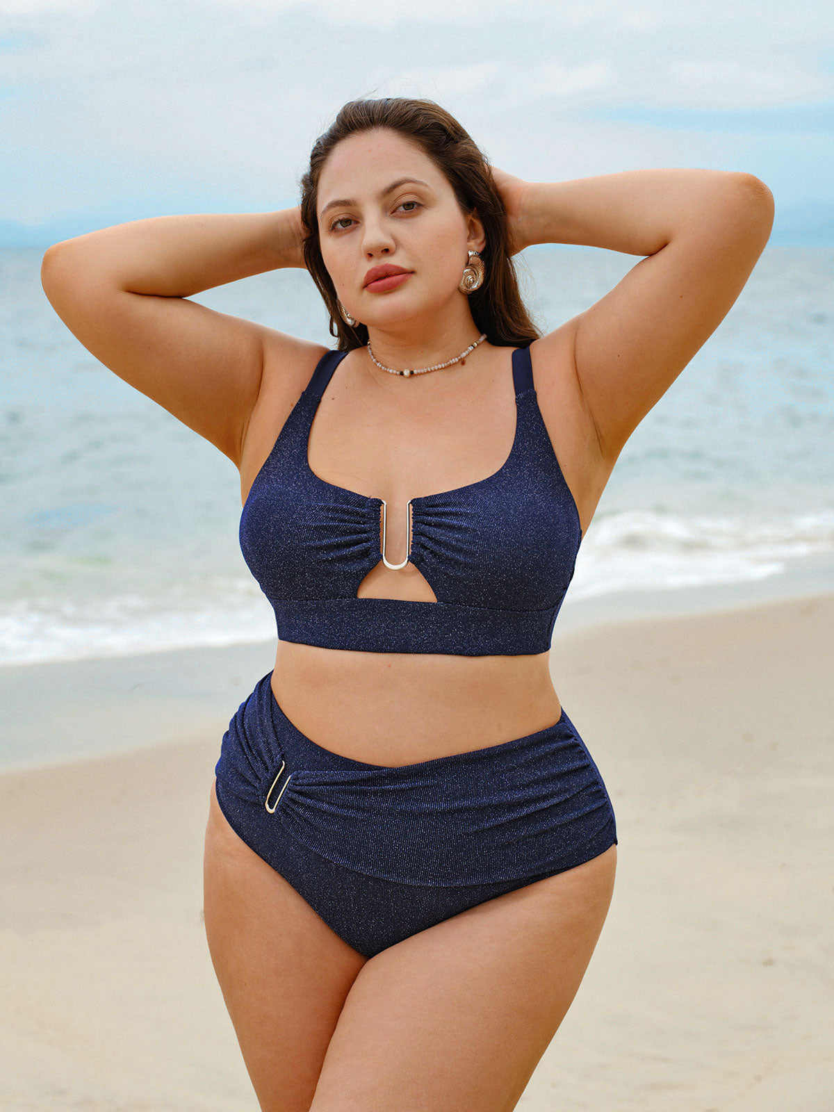 Blue Ruched Glitter Plus Size Bikini Bottom