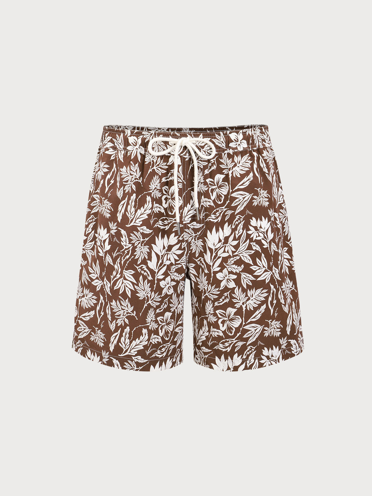 Brown Floral Print 7" Swim Trunks