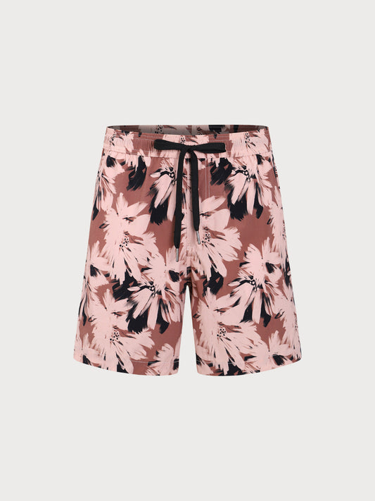 Brown Contrast Floral 7" Men's Swim Trunks