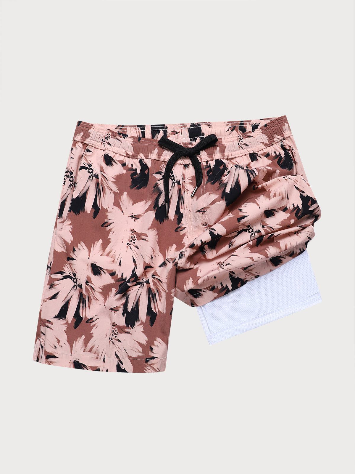 Brown Contrast Floral 7" Men's Swim Trunks