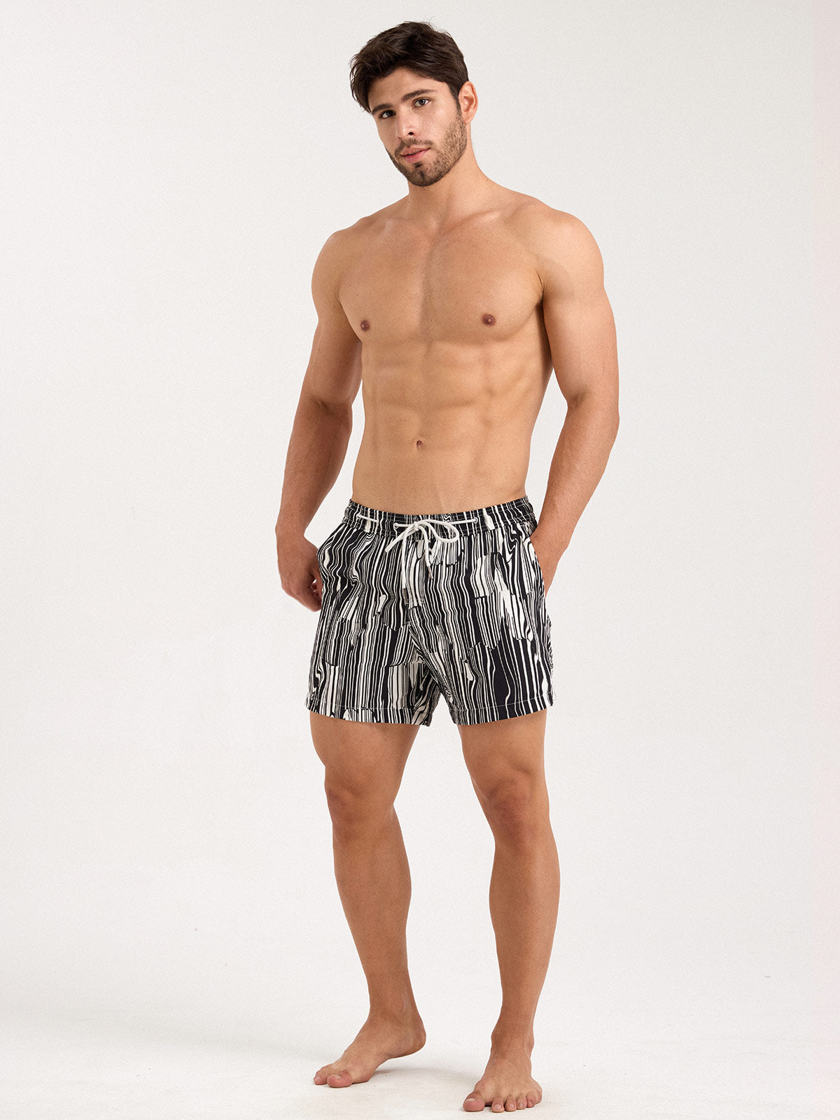 Hapnix® - Men's Black Stripes 5" Swim Trunks
