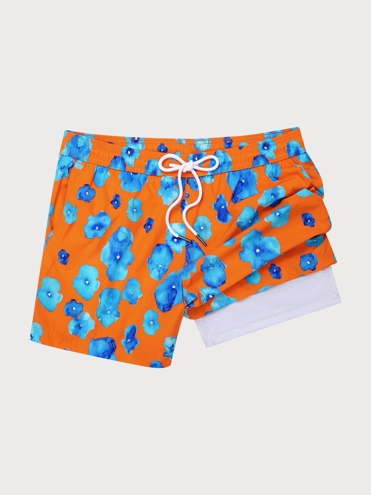 Hapnix® - Men's Orange Floral Print 5" Swim Trunks