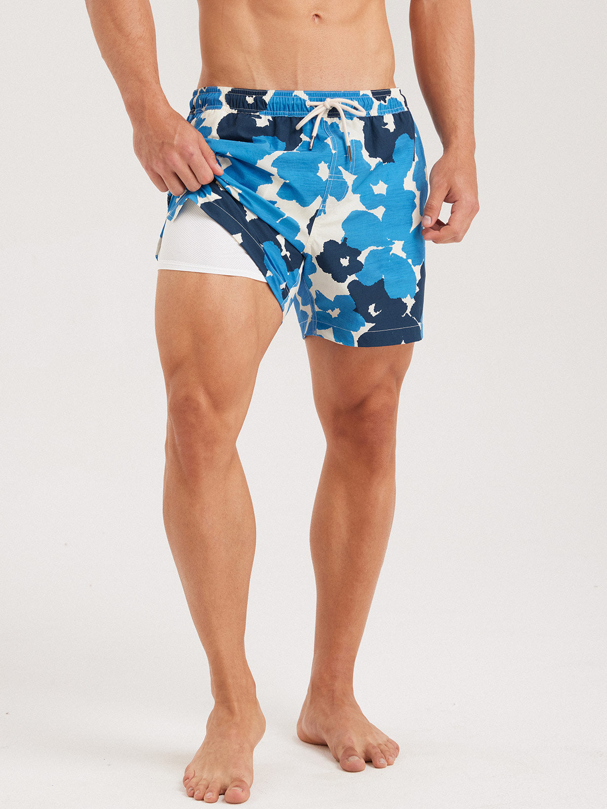 Hapnix® - Men's Blue Print 5" Swim Trunks