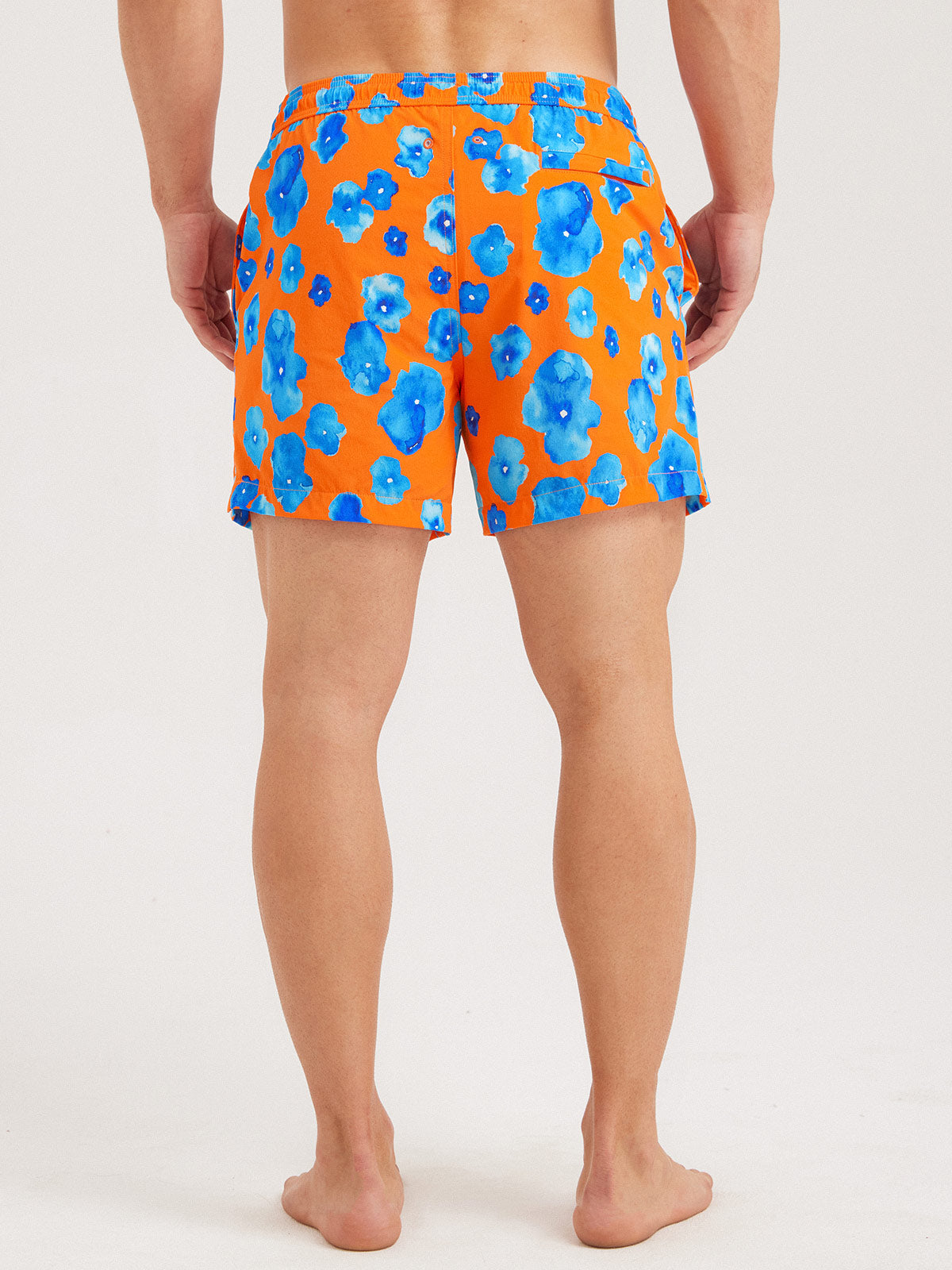 Hapnix® - Men's Orange Floral Print 5" Swim Trunks