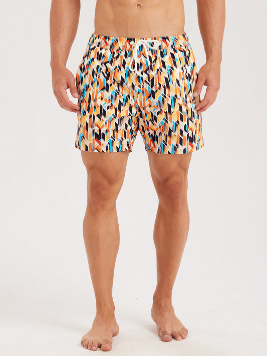 Hapnix® - Men's 5" Yellow Print  Swim Trunks