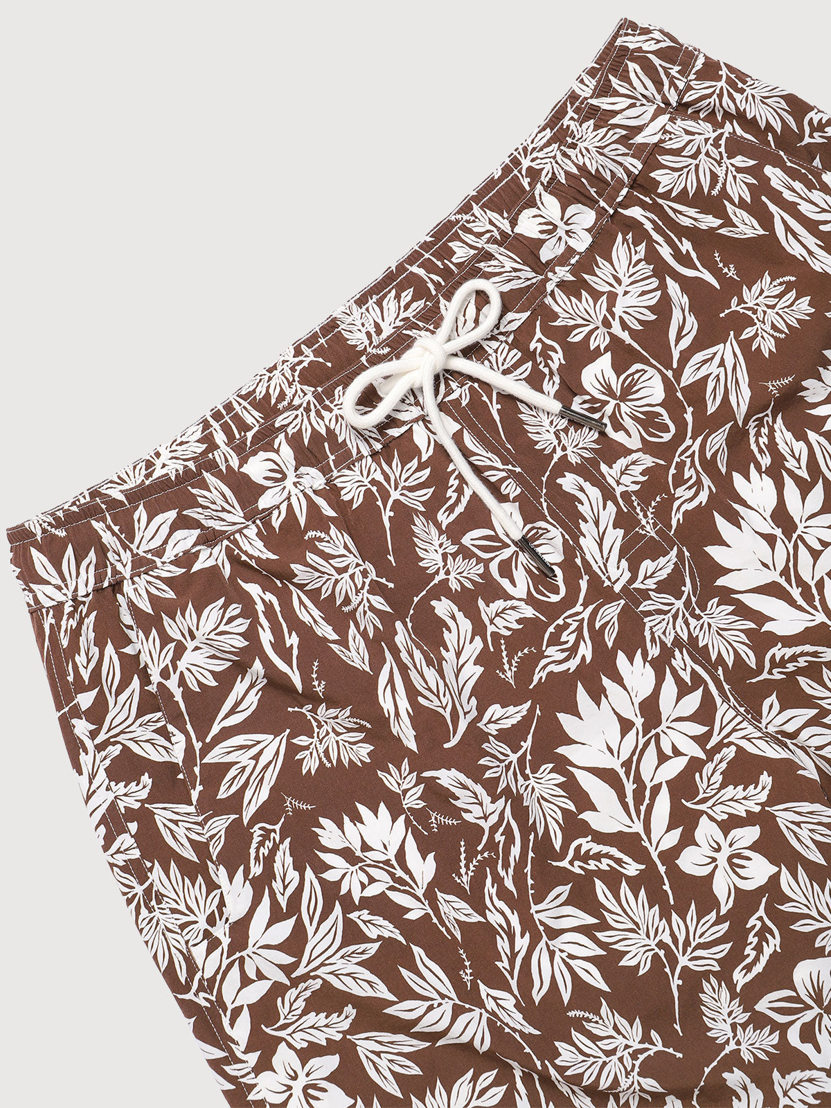 Brown Floral Print 7" Swim Trunks