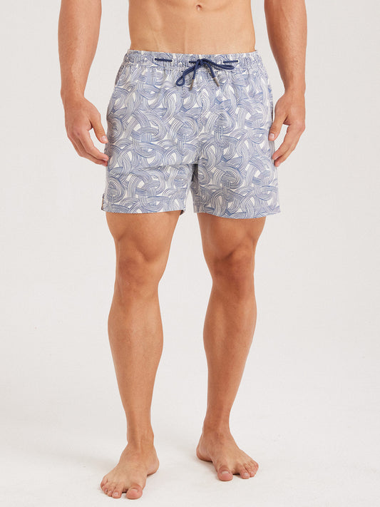 Hapnix® - Men's Blue Wave Print 5" Swim Trunks