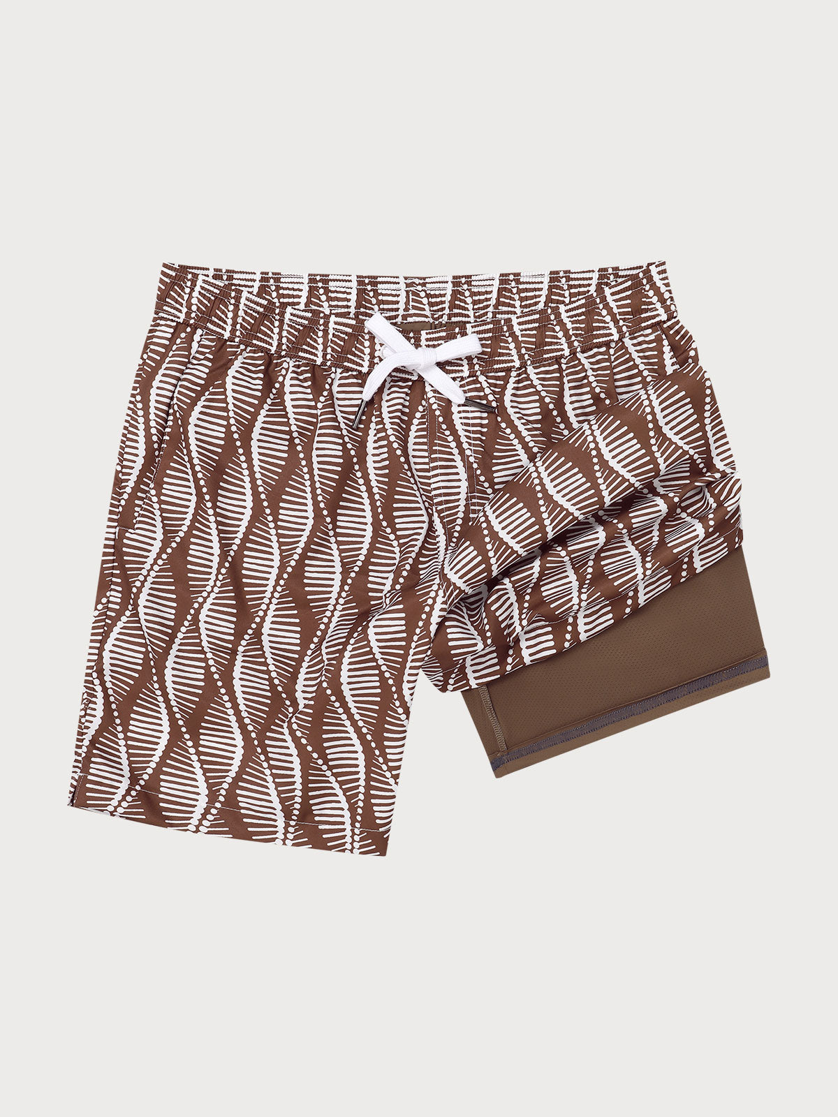 Brown Spiral 7" Crossover Swim Trunks