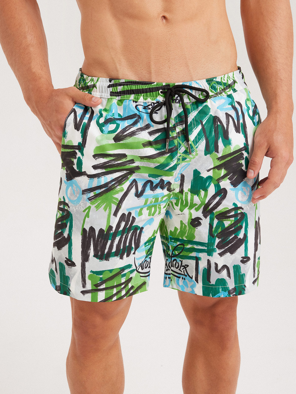 Hapnix® - Men's Green Printed 7" Swim Trunks