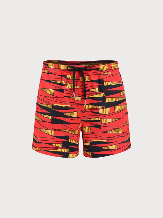 Hapnix® - Red Stripe Print Men's 5" Swim Trunks