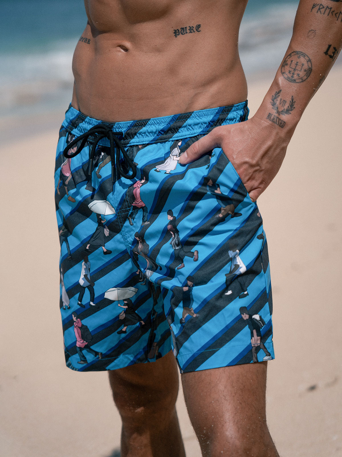Hapnix® - The Blue Black Men's 7" Swim Trunks