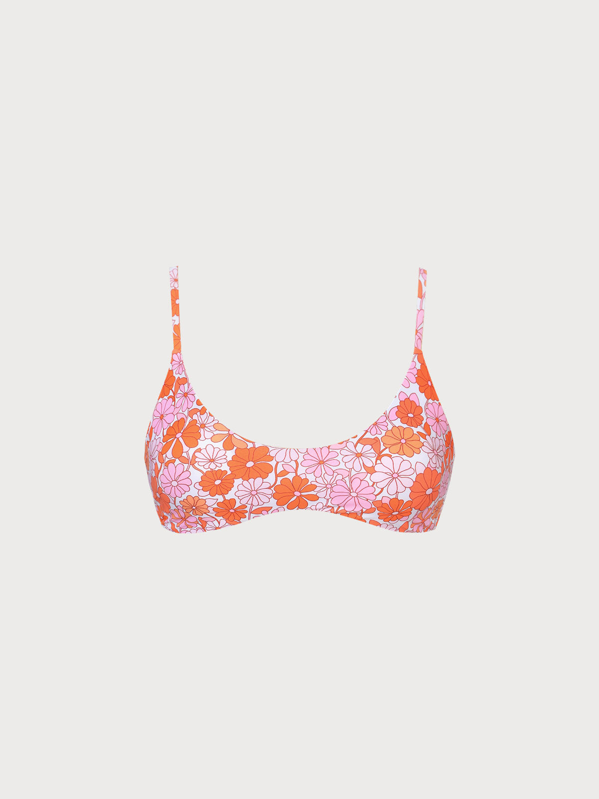 Orange Floral Backless Bikini Top
