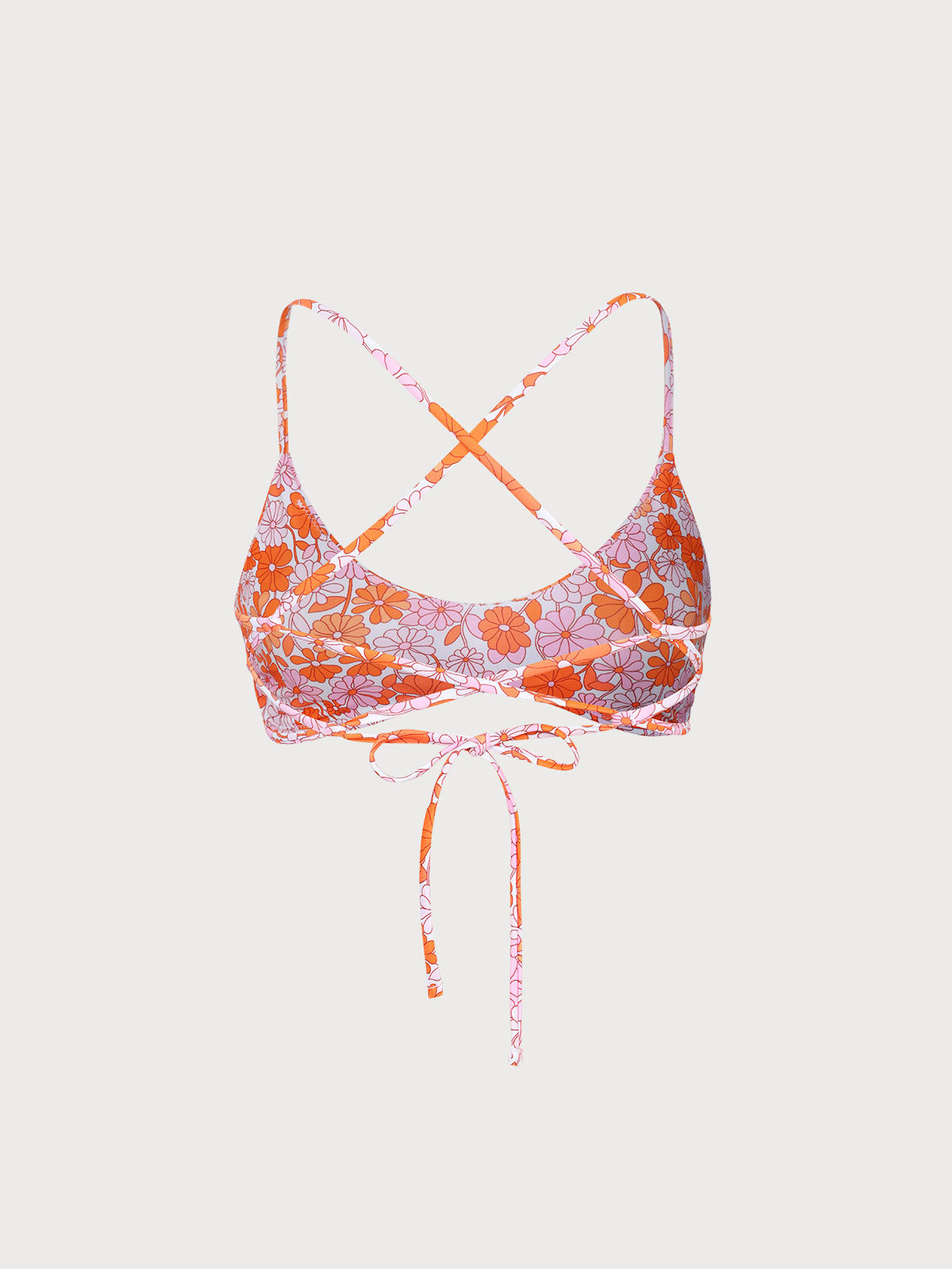 Orange Floral Backless Bikini Top