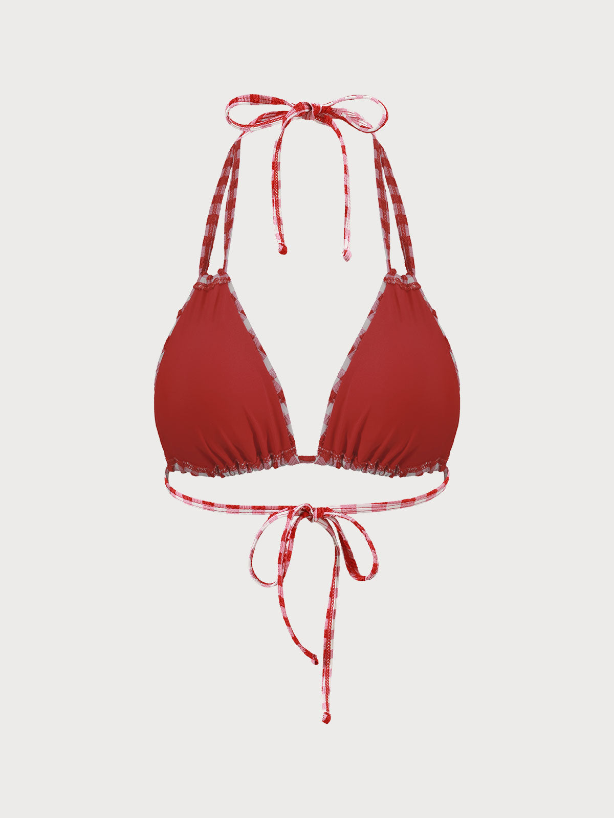 Red Gingham Double Strap Triangle Bikini Top