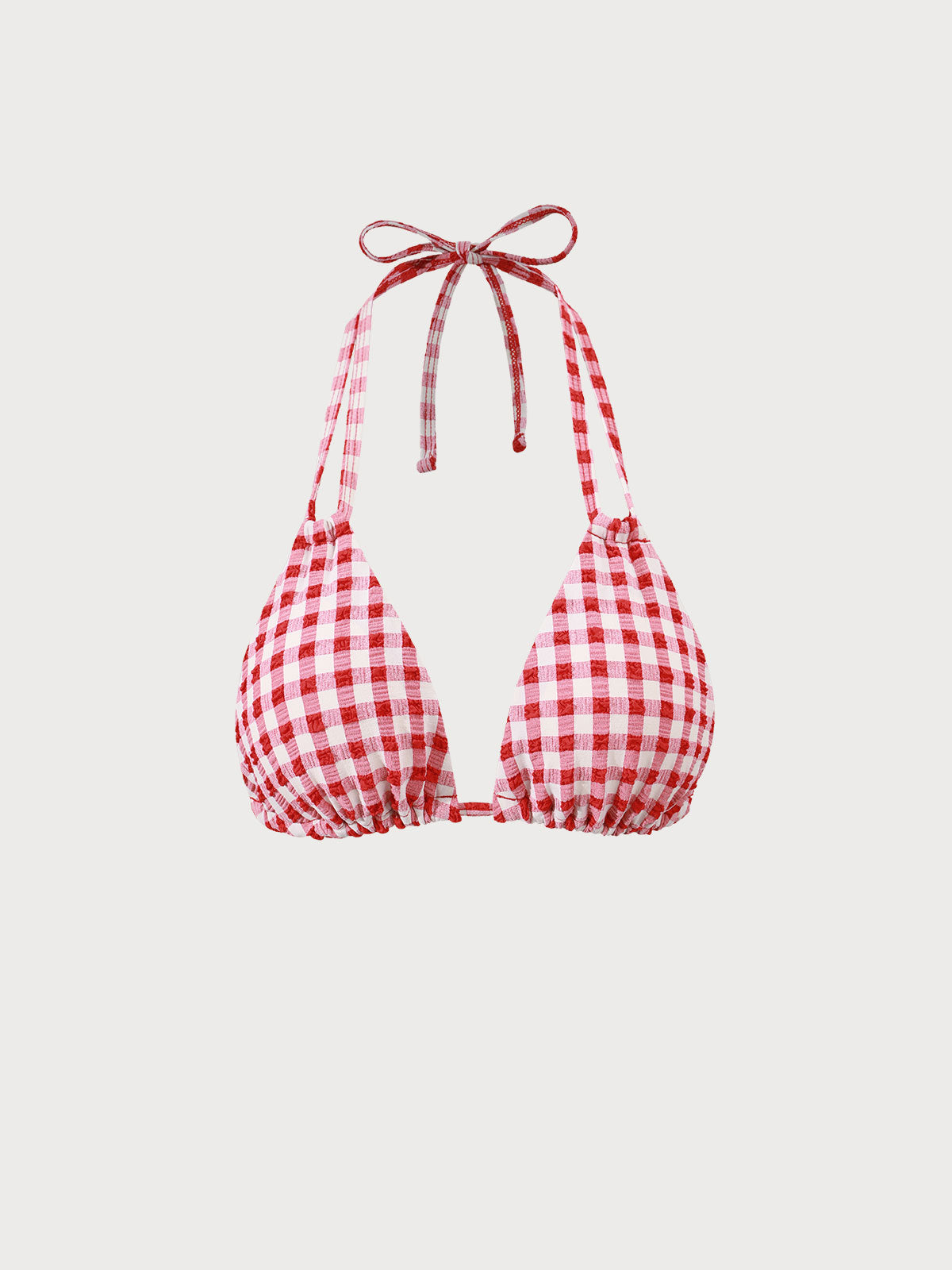 Red Gingham Double Strap Triangle Bikini Top