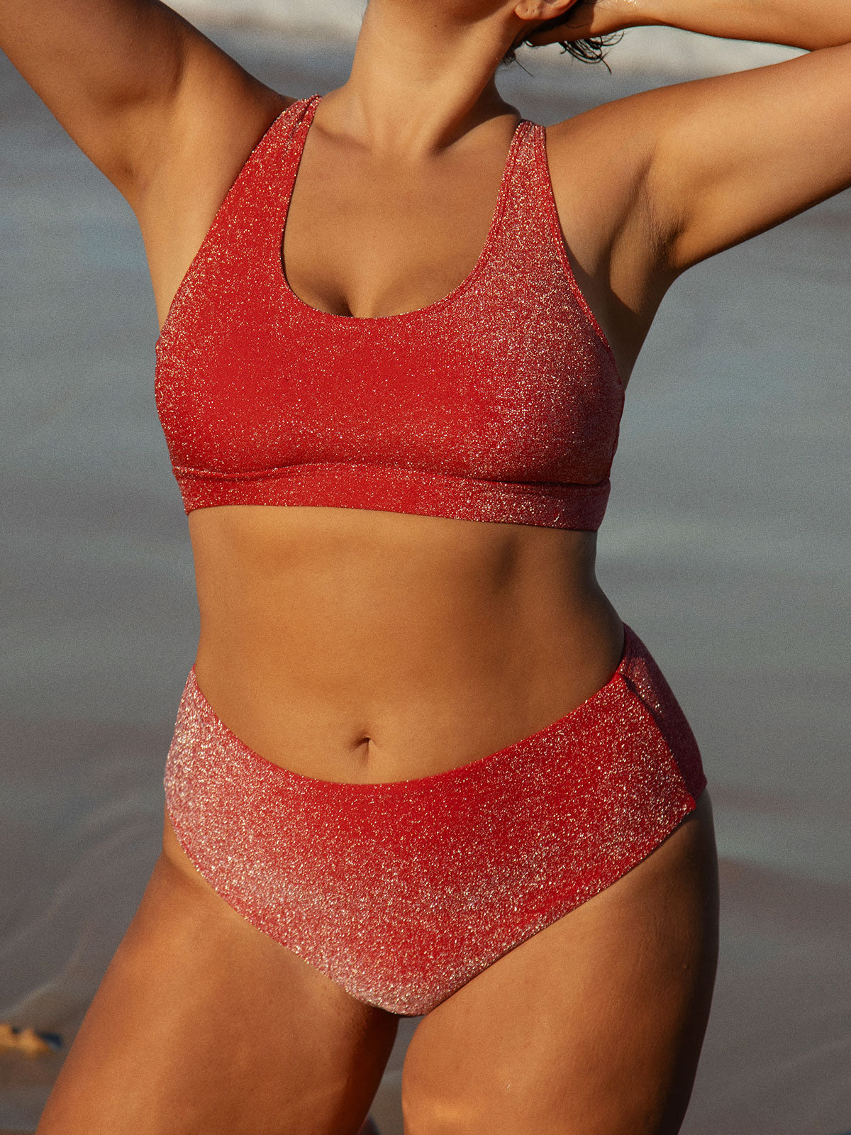 Red Lurex Plus Size Bikini Bottom
