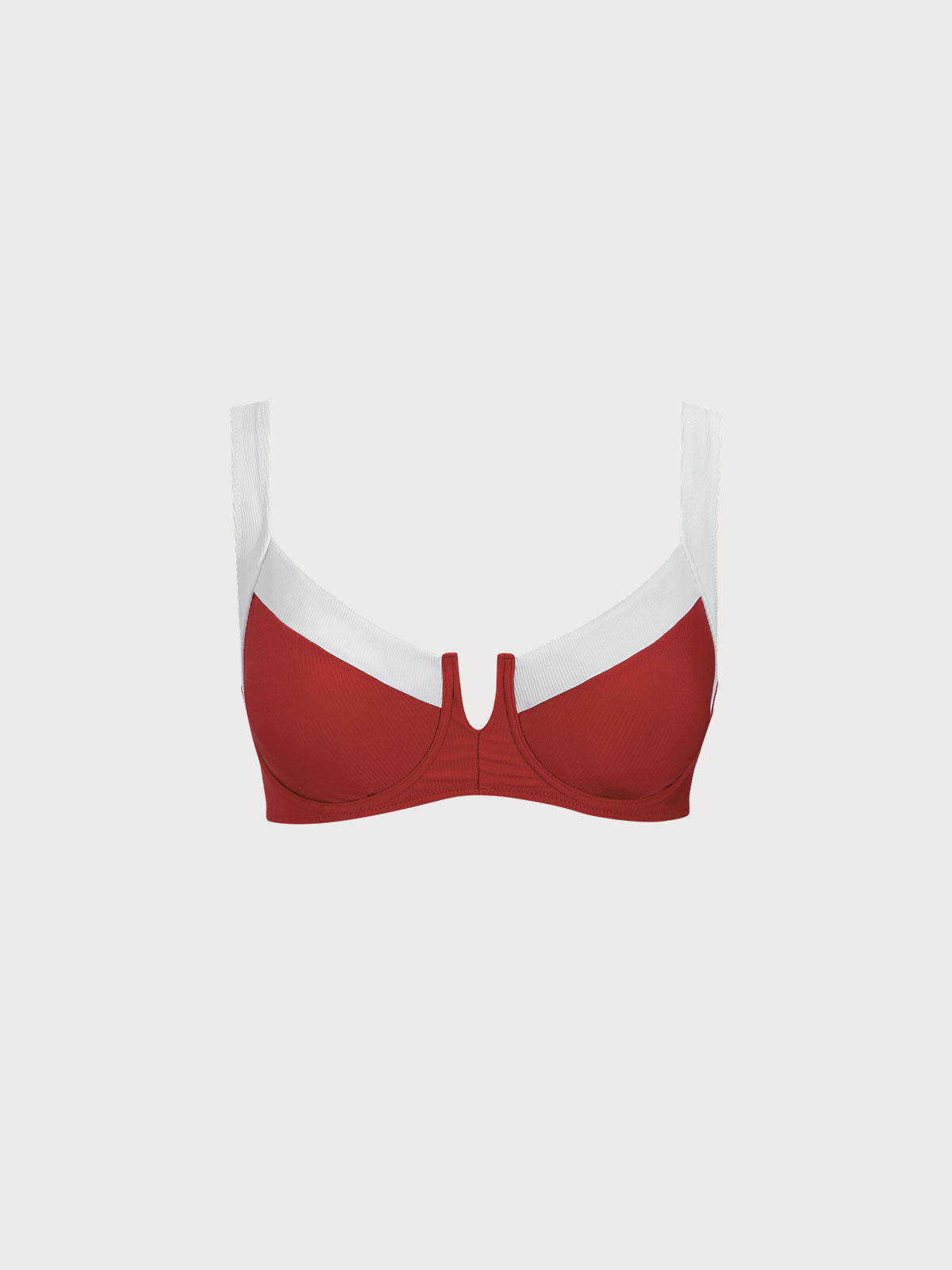Red Contrast V Notch Plus Size Bikini Top