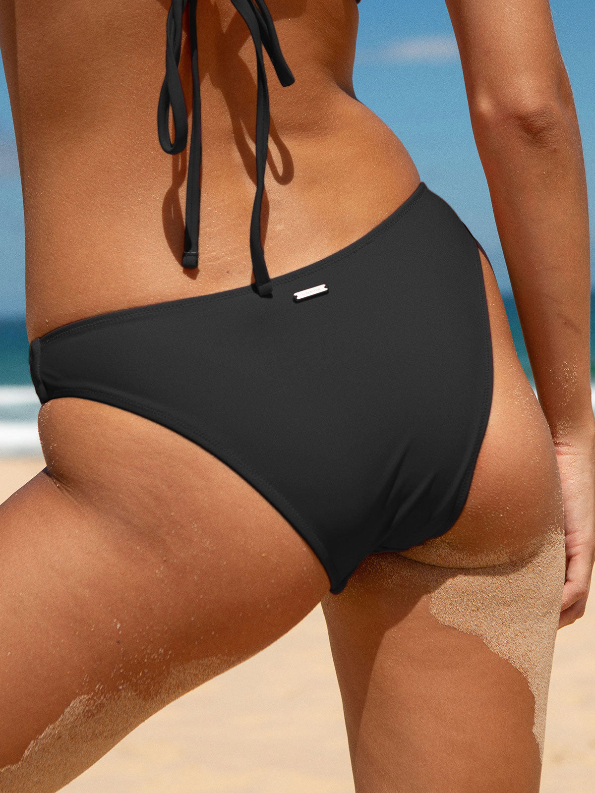 ECONYL® Black Solid Low Waisted Bikini Bottom