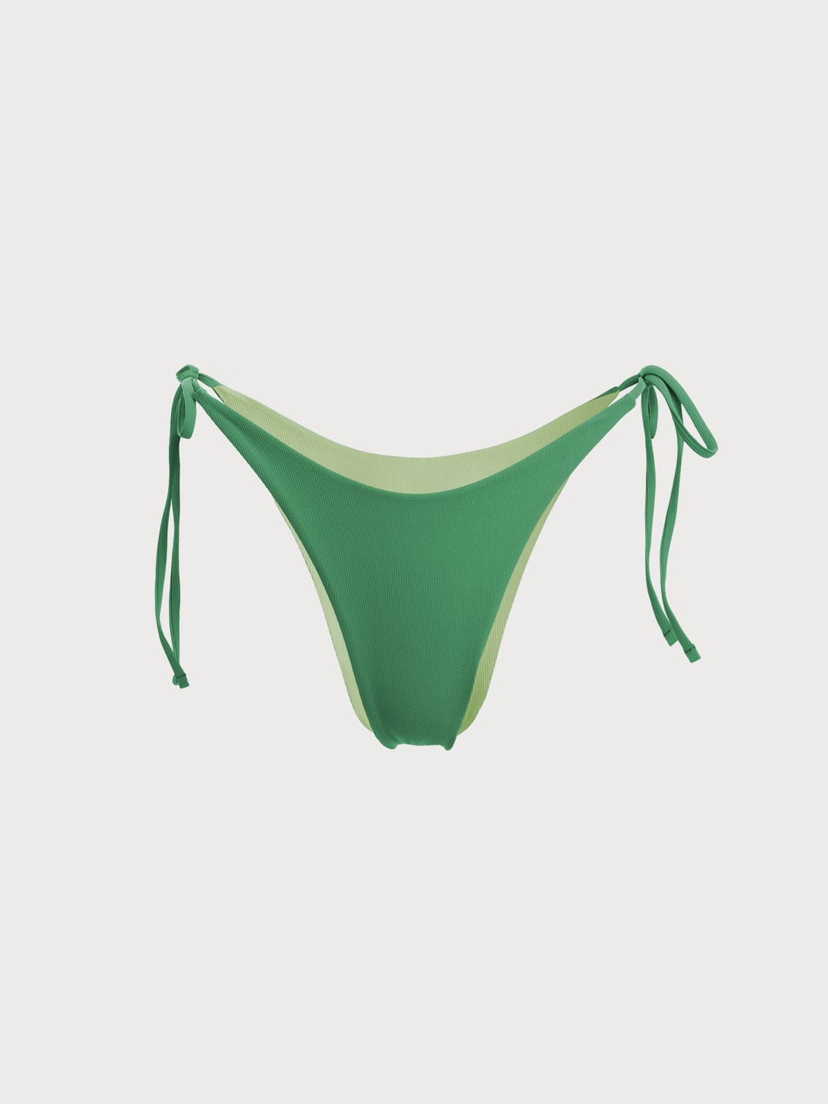 Ribbed Tie Reversible Bikini Bottom-Green