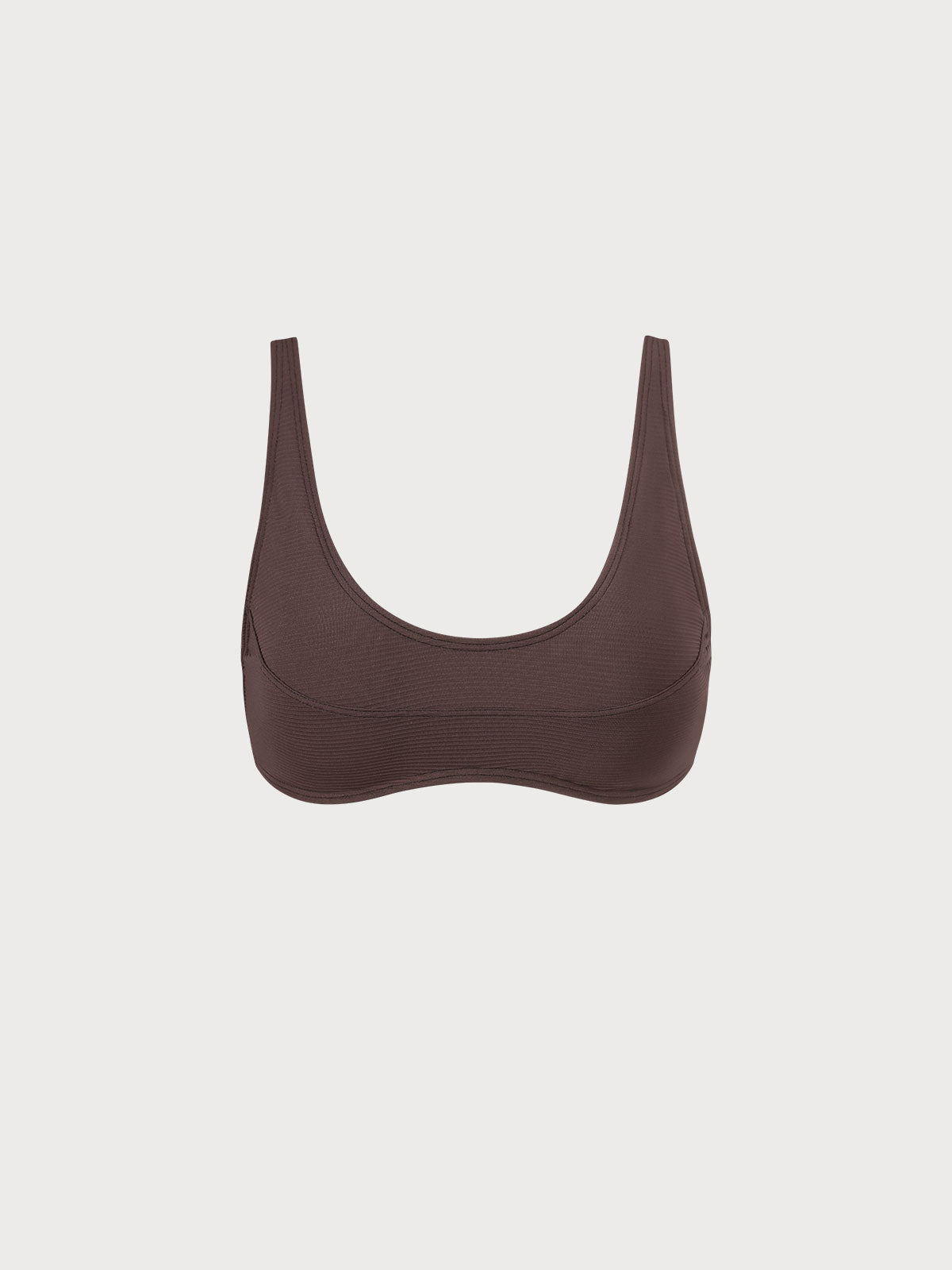 Coffee U-Neck Ribbed Seam Bikini Top