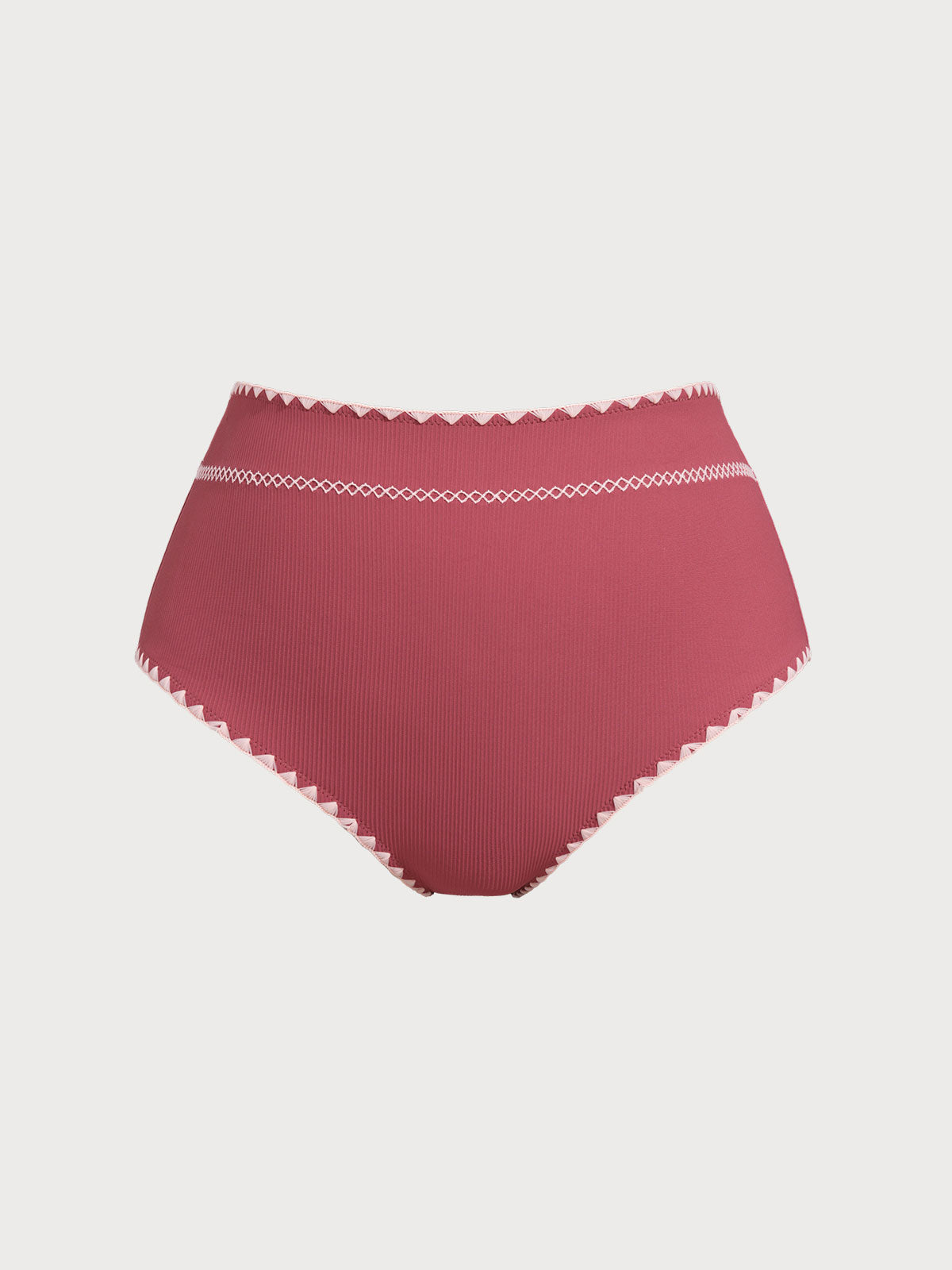 Brick Red Contrast Stitch Plus Size Bikini Bottom