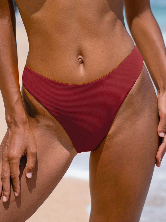 Wine Red Solid Bikini Bottom