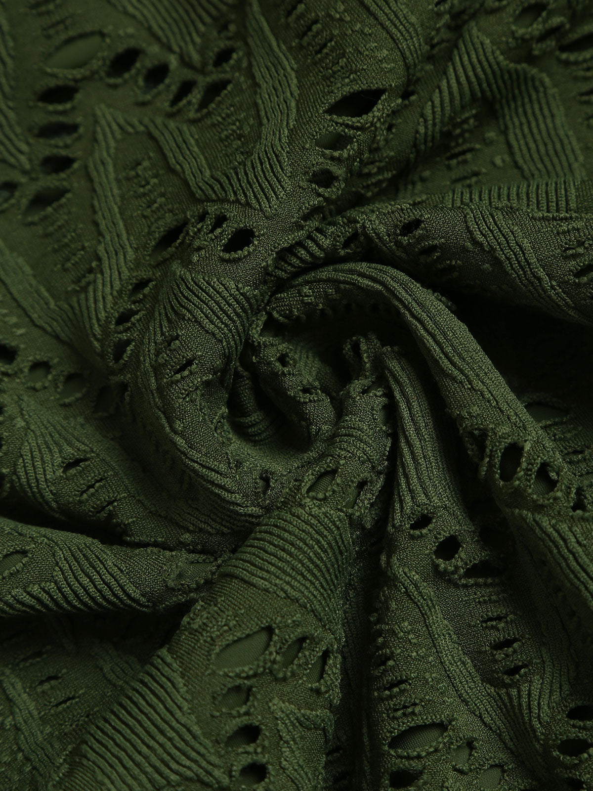 Dark Green Textured Cutout Bikini Bottom