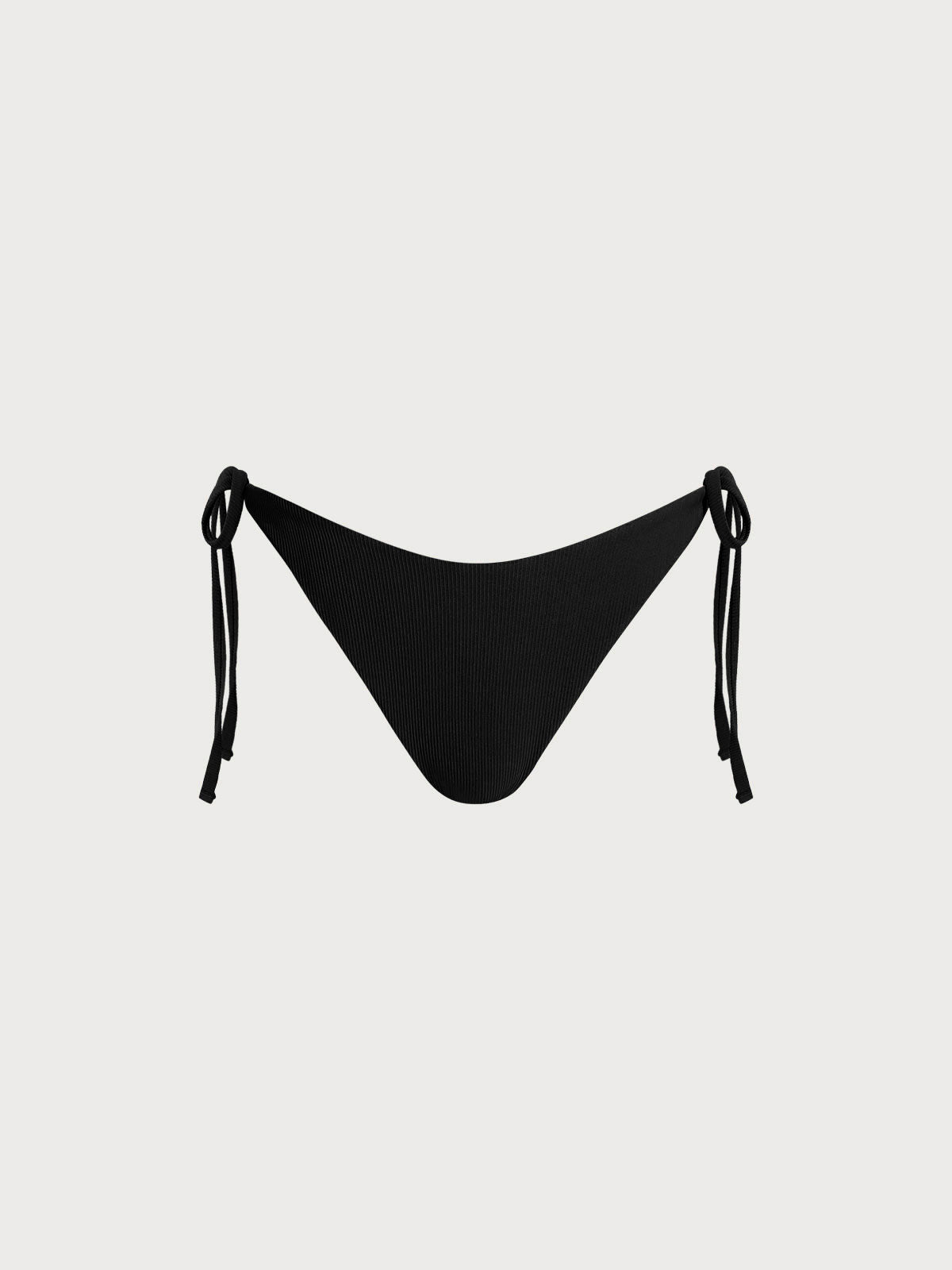 Black Solid Tie Bikini Bottom