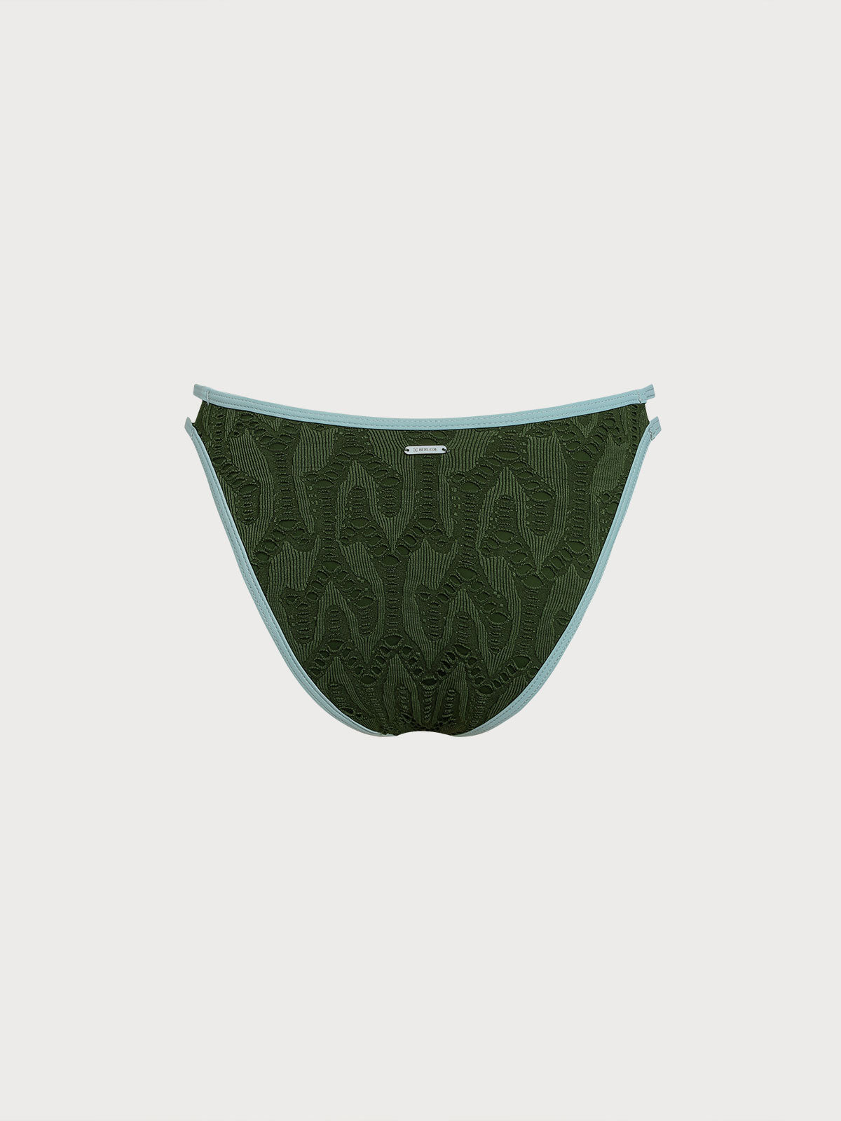 Dark Green Textured Cutout Bikini Bottom