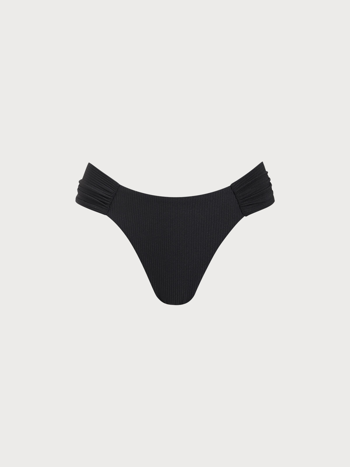 Black Ribbed Ruched Bikini Bottom