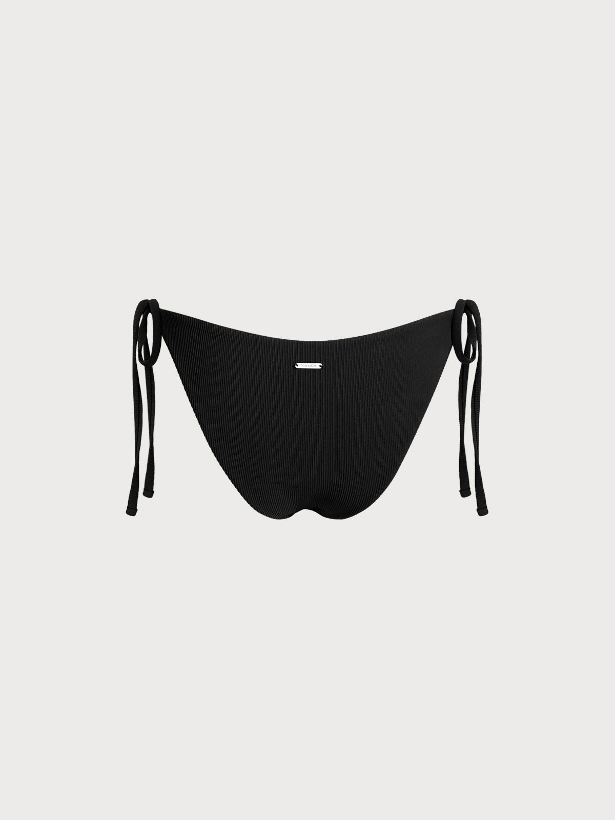 Black Solid Tie Bikini Bottom