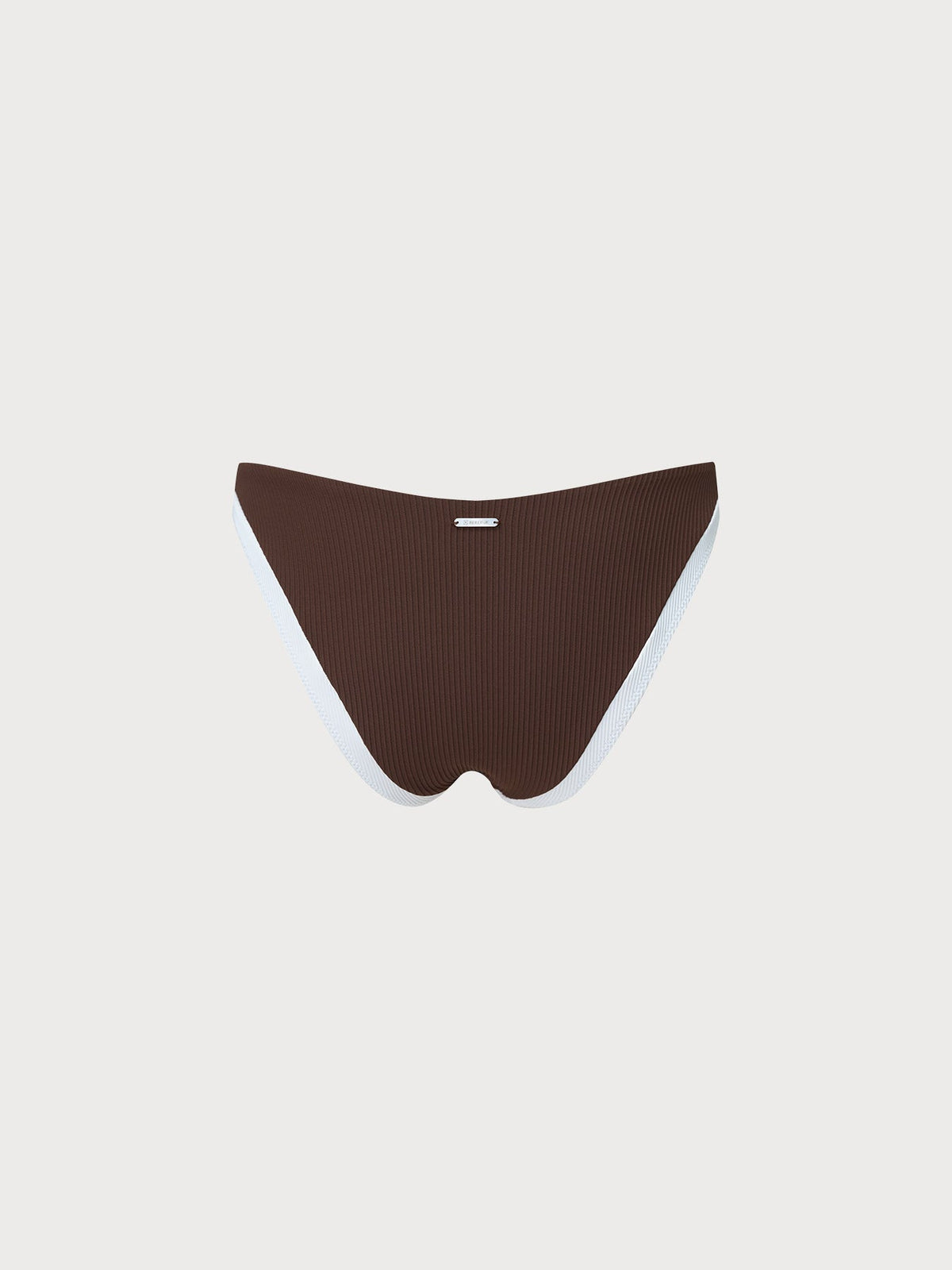 Brown Ribbed Contrast V-Cut Bikini Bottom