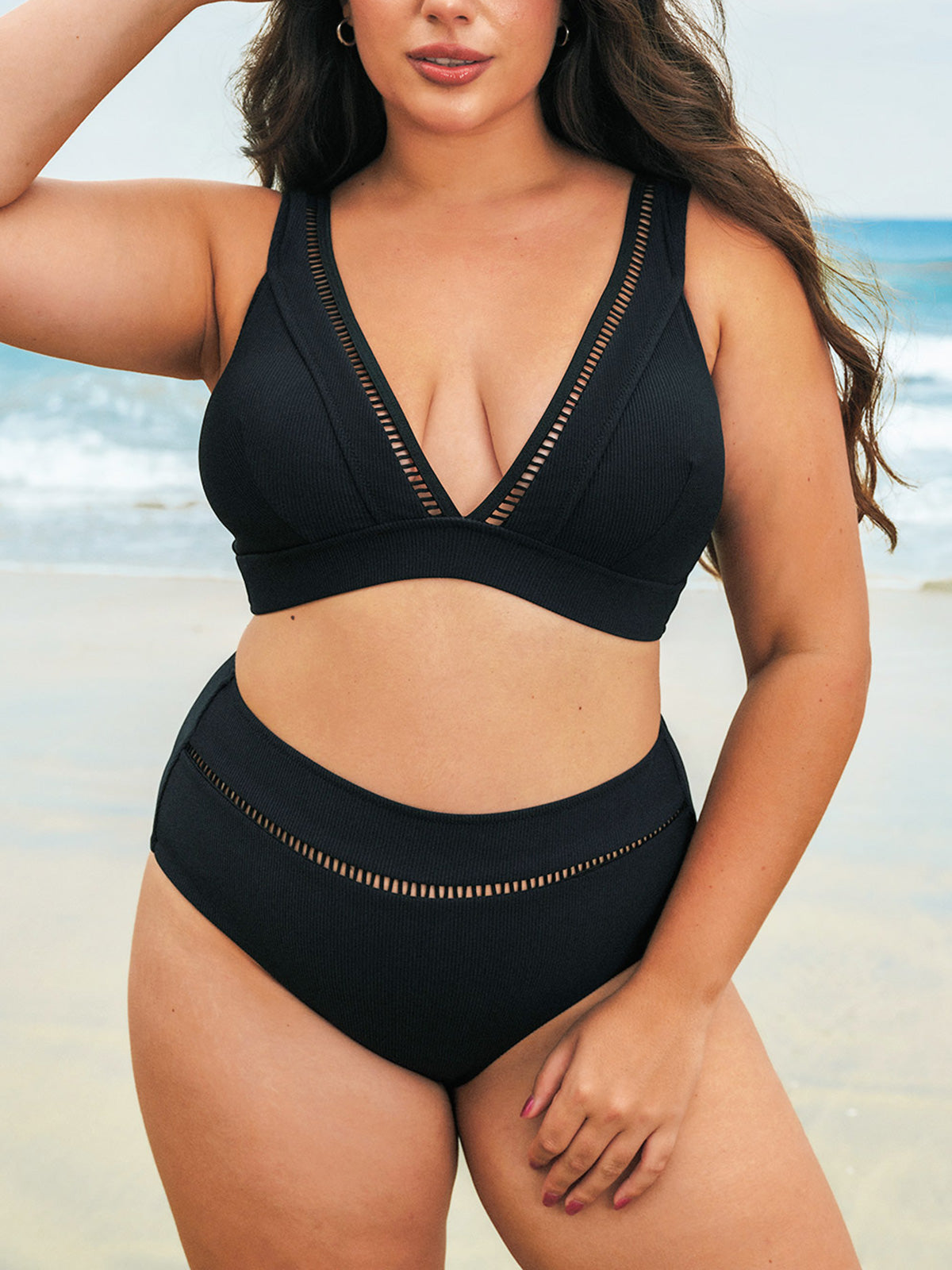 Black Solid Plus Size Bikini Bottom